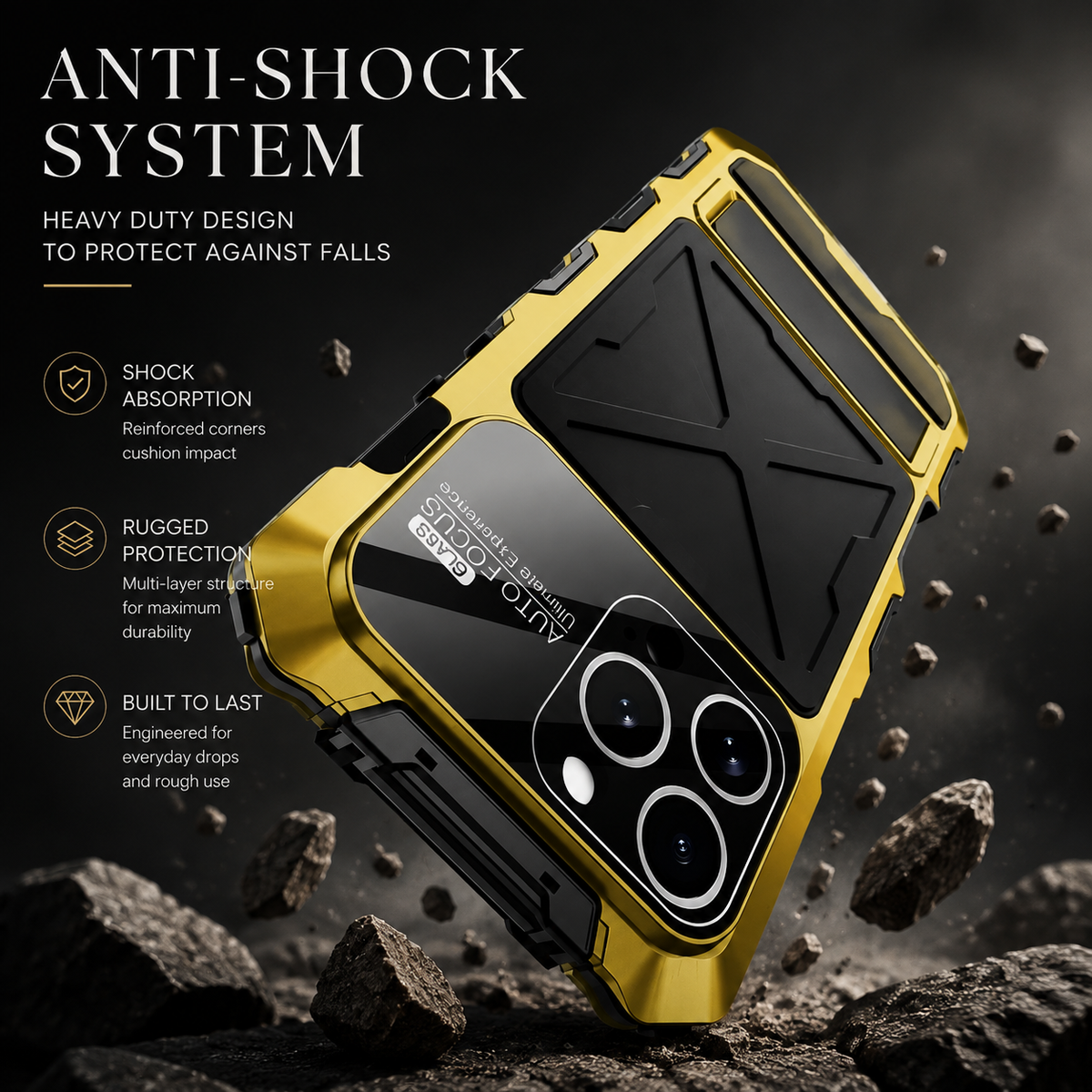 Premium iPhone Case Metal Bumper Shockproof Protective Cover Anti Fall Silicone Bracket Rugged Edge Protection Anti Slip Reinforced Lightweight Grip