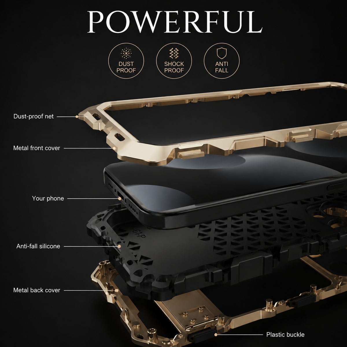 Premium iPhone Case Metal Bumper Shockproof Protective Cover Anti Fall Silicone Bracket Rugged Edge Protection Anti Slip Reinforced Lightweight Grip