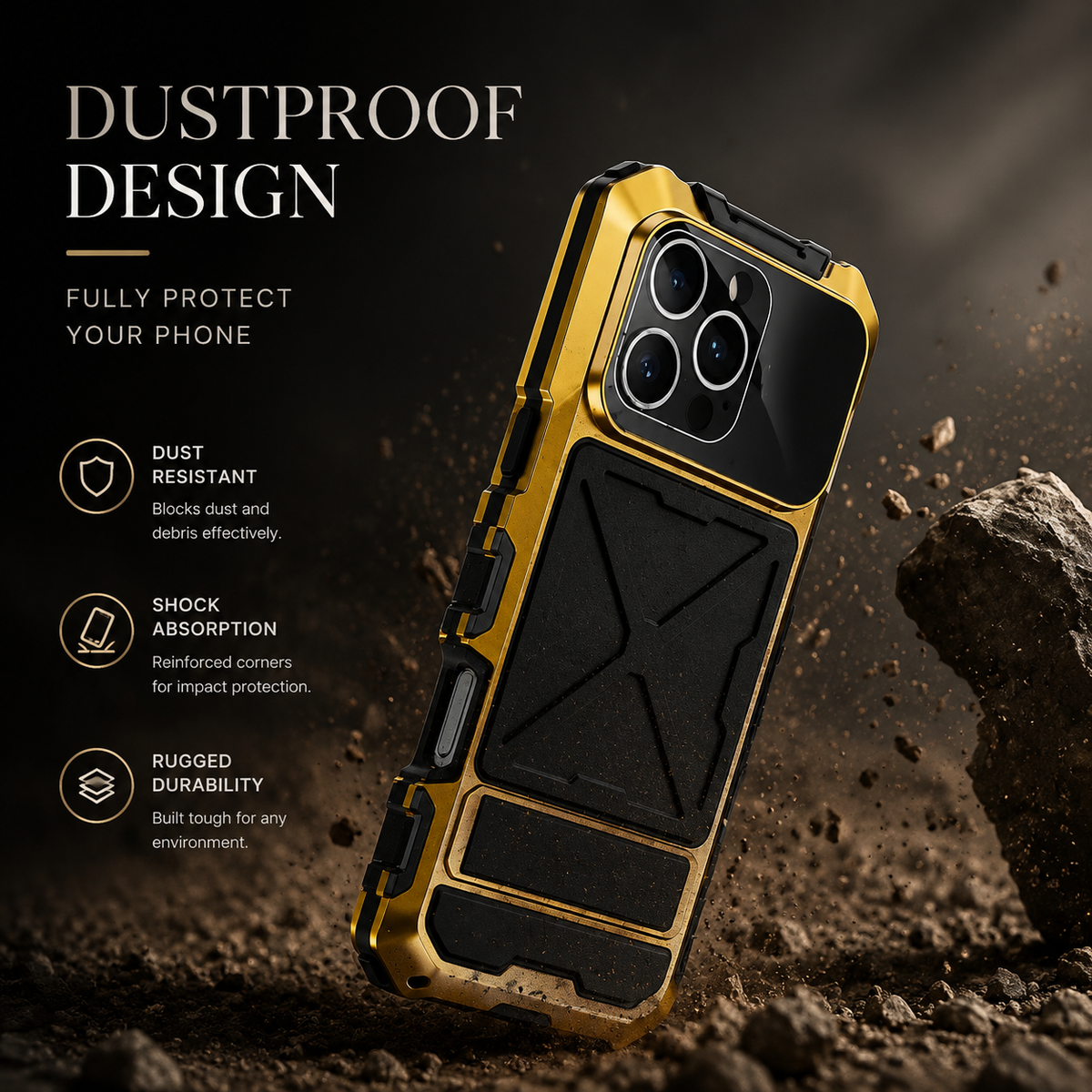 Premium iPhone Case Metal Bumper Shockproof Protective Cover Anti Fall Silicone Bracket Rugged Edge Protection Anti Slip Reinforced Lightweight Grip