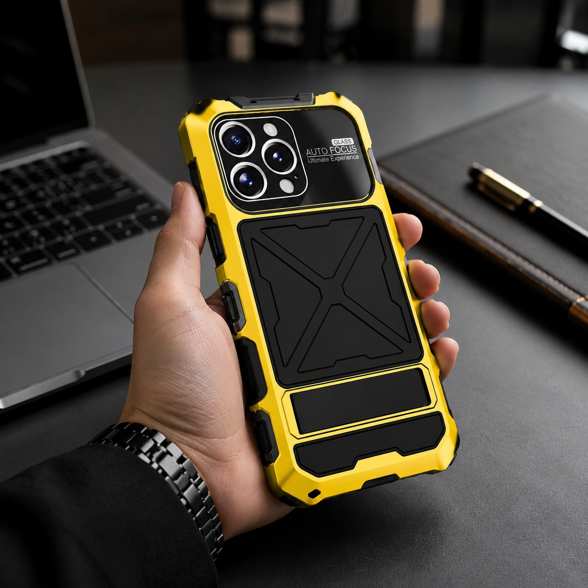 Premium iPhone Case Metal Bumper Shockproof Protective Cover Anti Fall Silicone Bracket Rugged Edge Protection Anti Slip Reinforced Lightweight Grip
