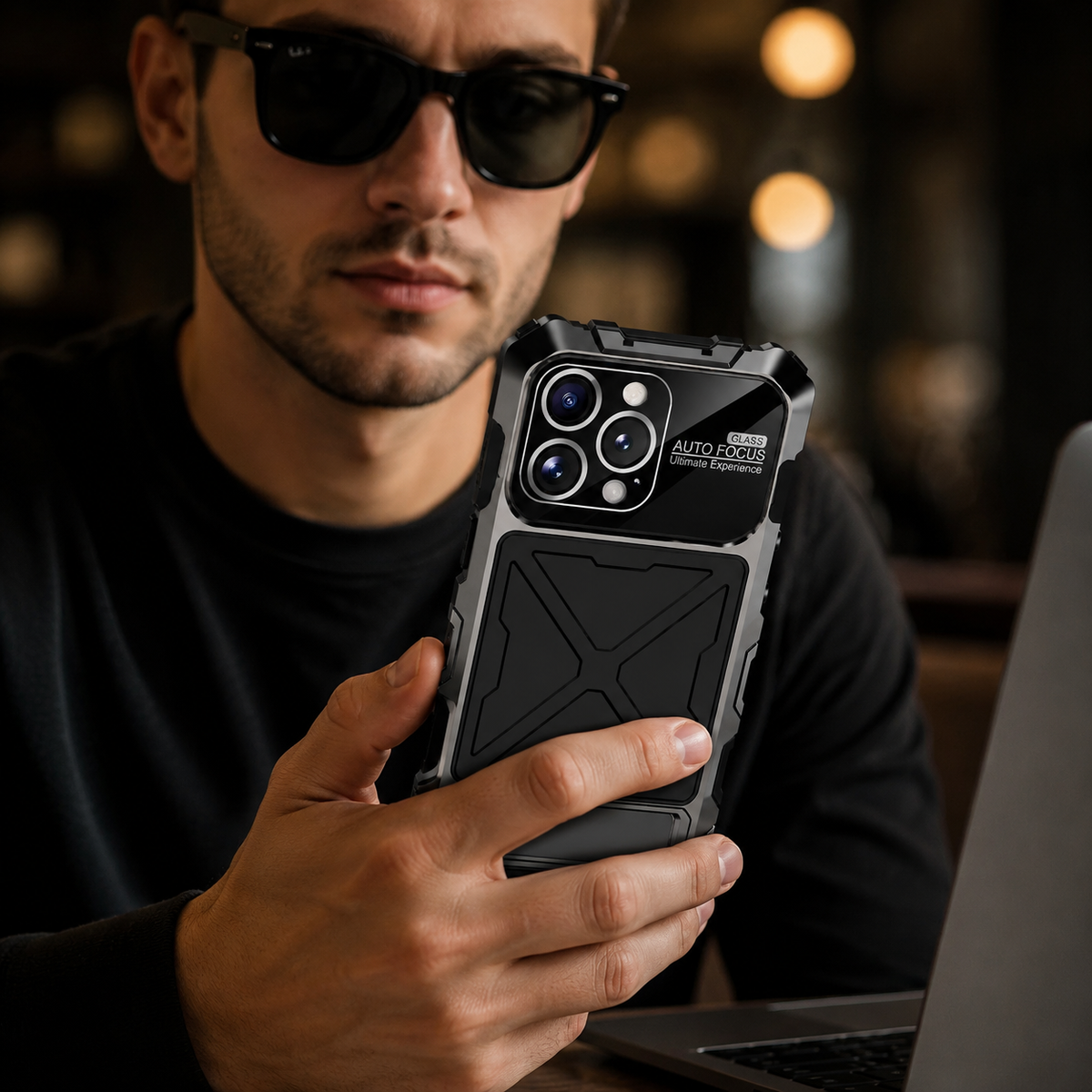 Premium iPhone Case Metal Bumper Shockproof Protective Cover Anti Fall Silicone Bracket Rugged Edge Protection Anti Slip Reinforced Lightweight Grip