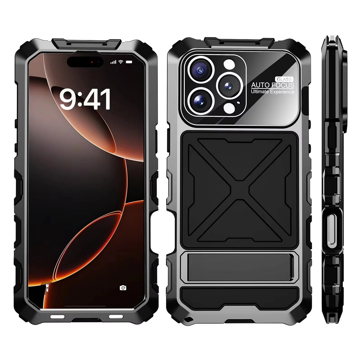 Premium iPhone Case Metal Bumper Shockproof Protective Cover Anti Fall Silicone Bracket Rugged Edge Protection Anti Slip Reinforced Lightweight Grip