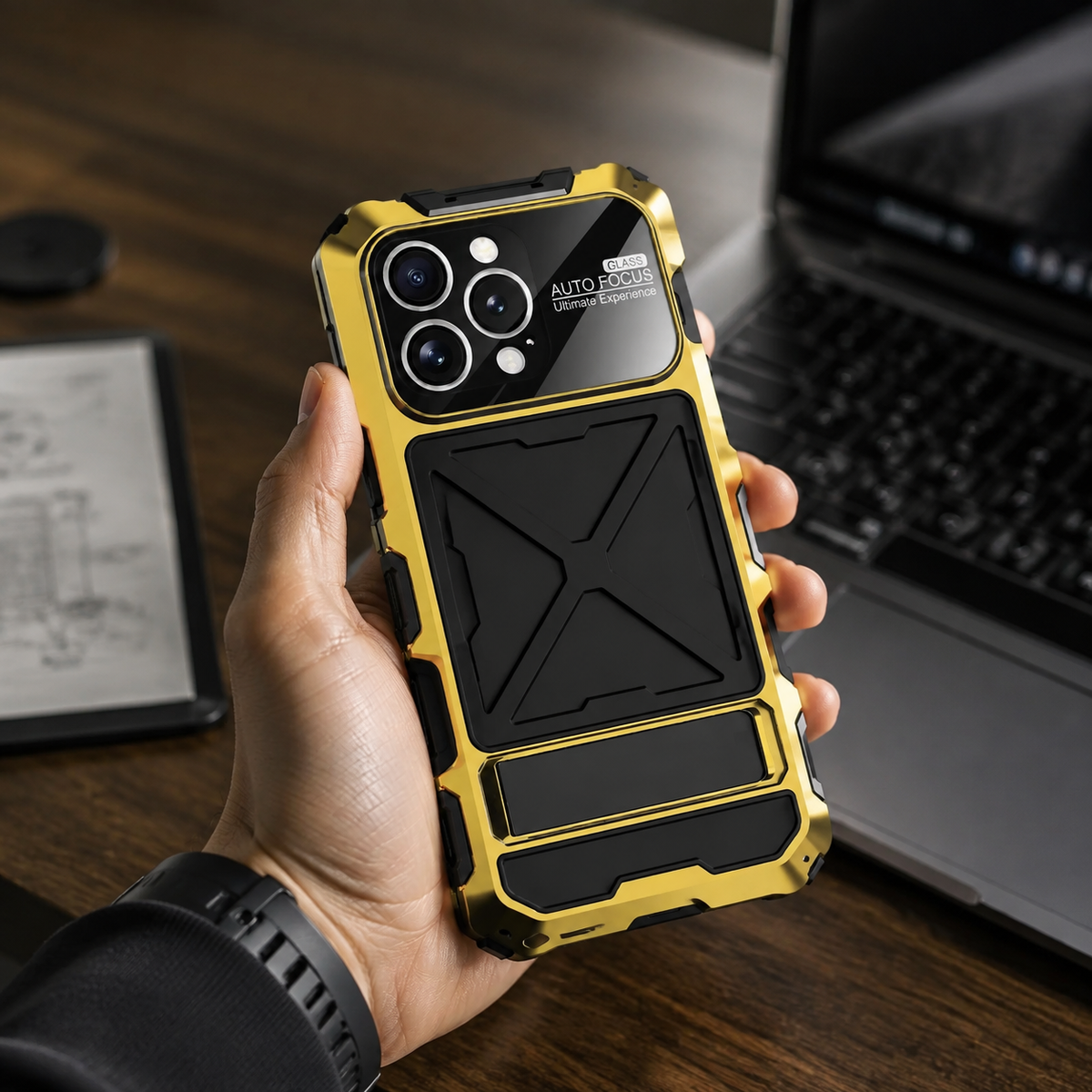 Premium iPhone Case Metal Bumper Shockproof Protective Cover Anti Fall Silicone Bracket Rugged Edge Protection Anti Slip Reinforced Lightweight Grip