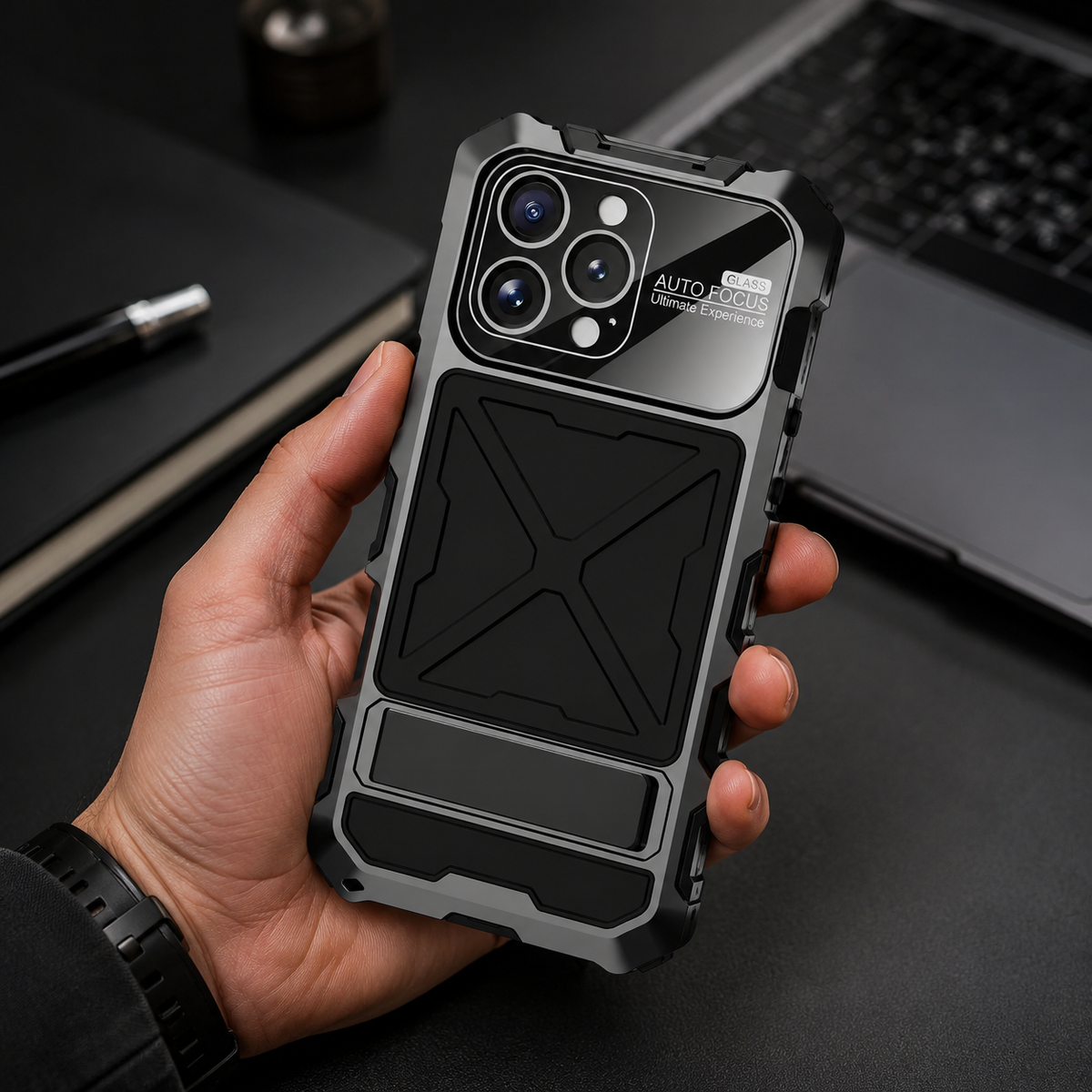 Premium iPhone Case Metal Bumper Shockproof Protective Cover Anti Fall Silicone Bracket Rugged Edge Protection Anti Slip Reinforced Lightweight Grip