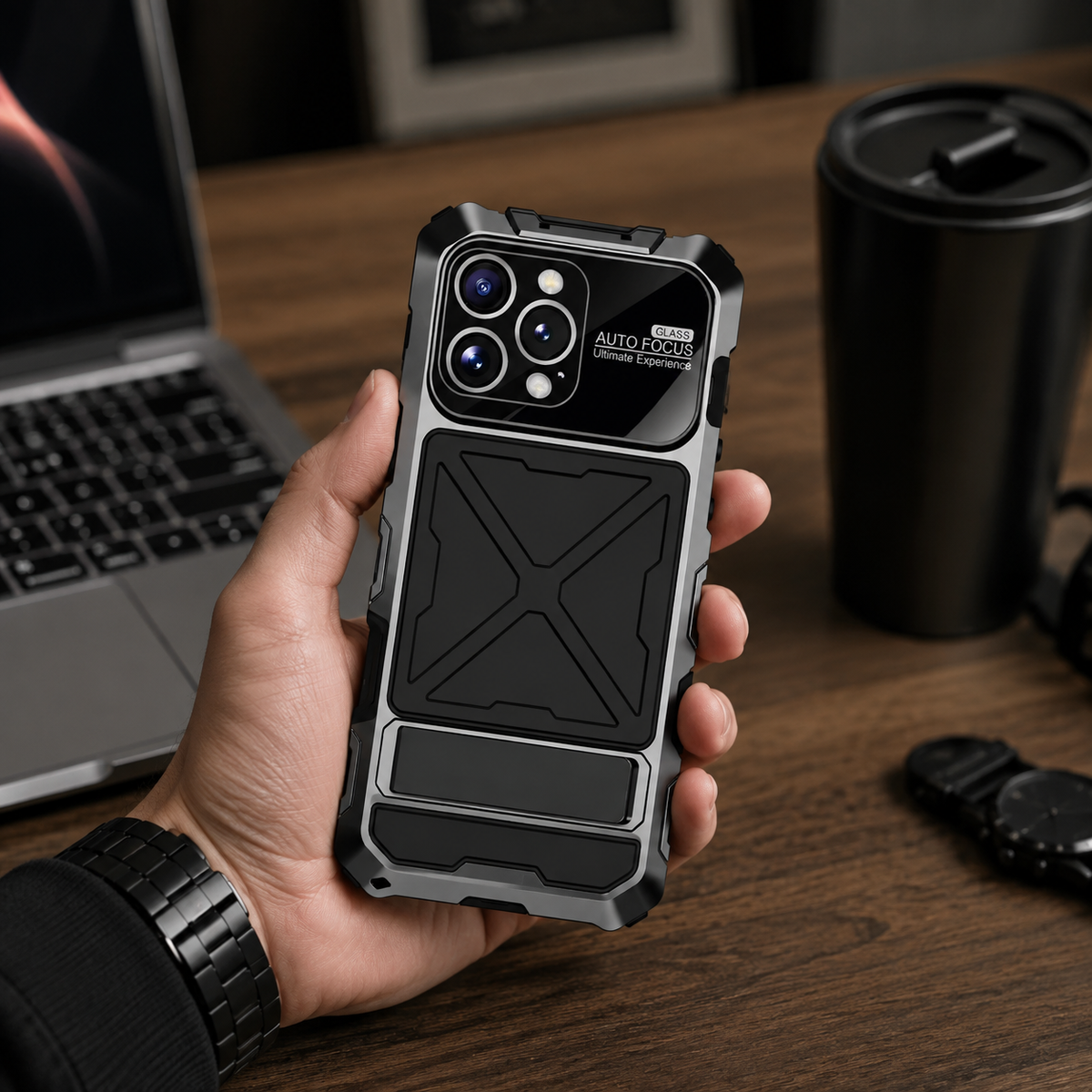 Premium iPhone Case Metal Bumper Shockproof Protective Cover Anti Fall Silicone Bracket Rugged Edge Protection Anti Slip Reinforced Lightweight Grip