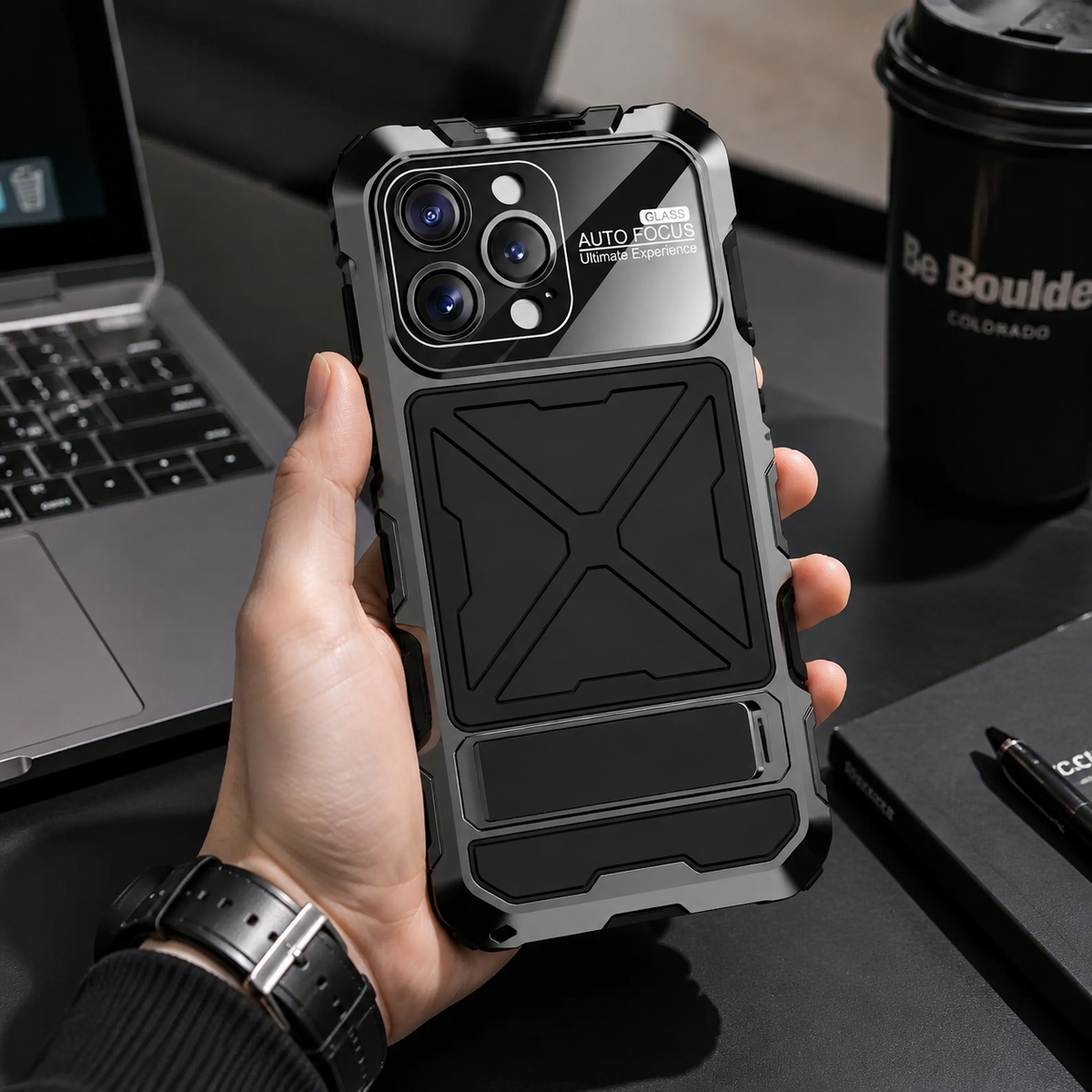 Premium iPhone Case Metal Bumper Shockproof Protective Cover Anti Fall Silicone Bracket Rugged Edge Protection Anti Slip Reinforced Lightweight Grip
