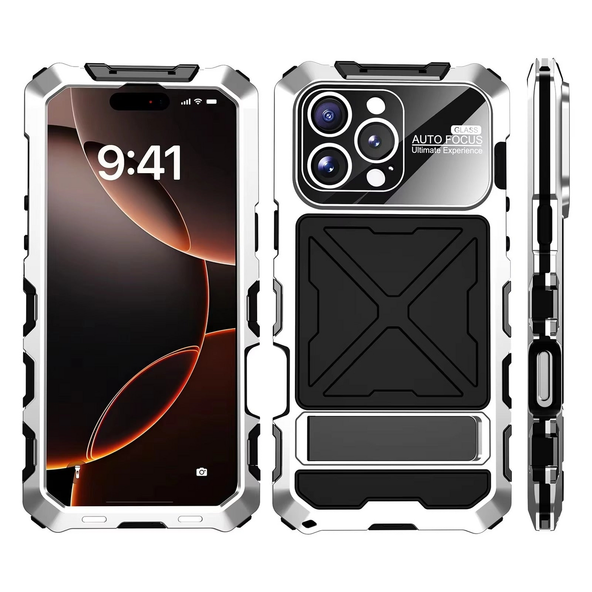 Premium iPhone Case Metal Bumper Shockproof Protective Cover Anti Fall Silicone Bracket Rugged Edge Protection Anti Slip Reinforced Lightweight Grip