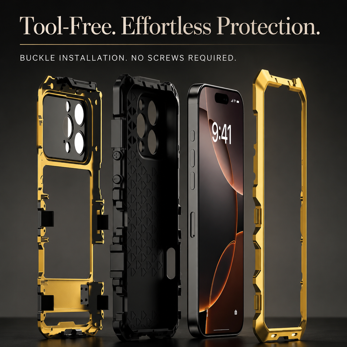Premium iPhone Case Metal Bumper Shockproof Protective Cover Anti Fall Silicone Bracket Rugged Edge Protection Anti Slip Reinforced Lightweight Grip