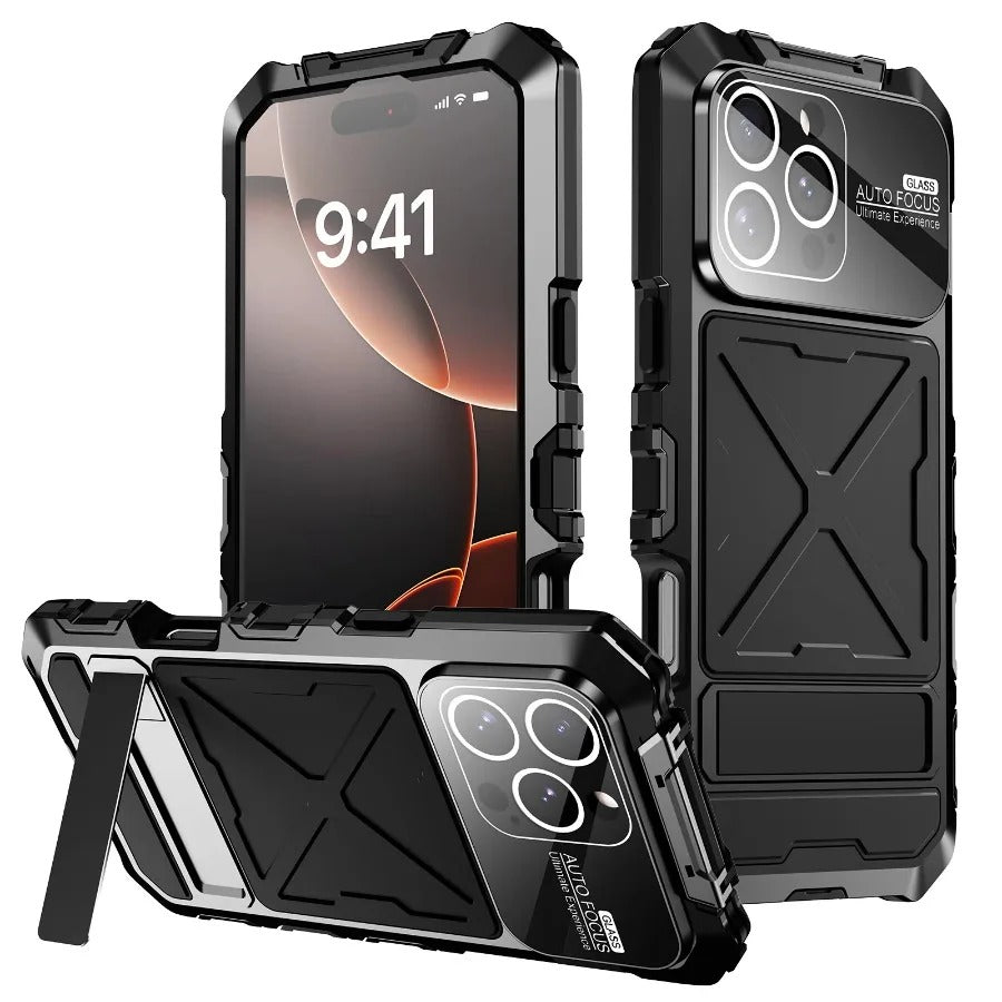 Premium iPhone Case Metal Bumper Shockproof Protective Cover Anti Fall Silicone Bracket Rugged Edge Protection Anti Slip Reinforced Lightweight Grip