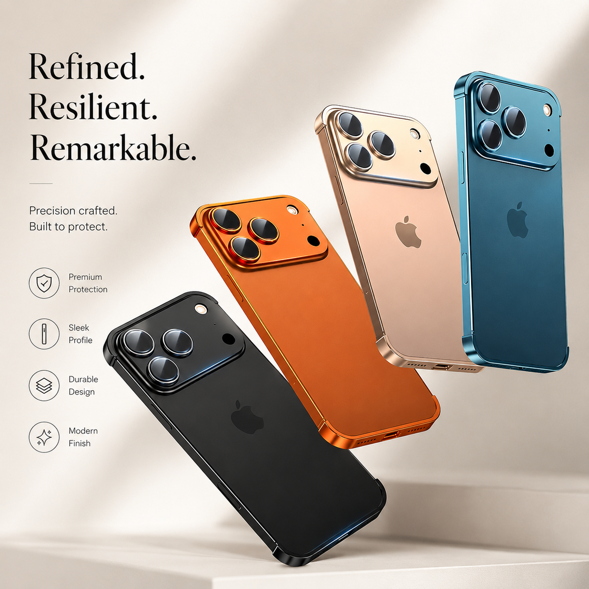 Premium iPhone Case Metal Frameless Bumper Camera Lens Protection Corner Pads Shockproof Slim Backless Reinforced Edge Protective Frame Cover Case