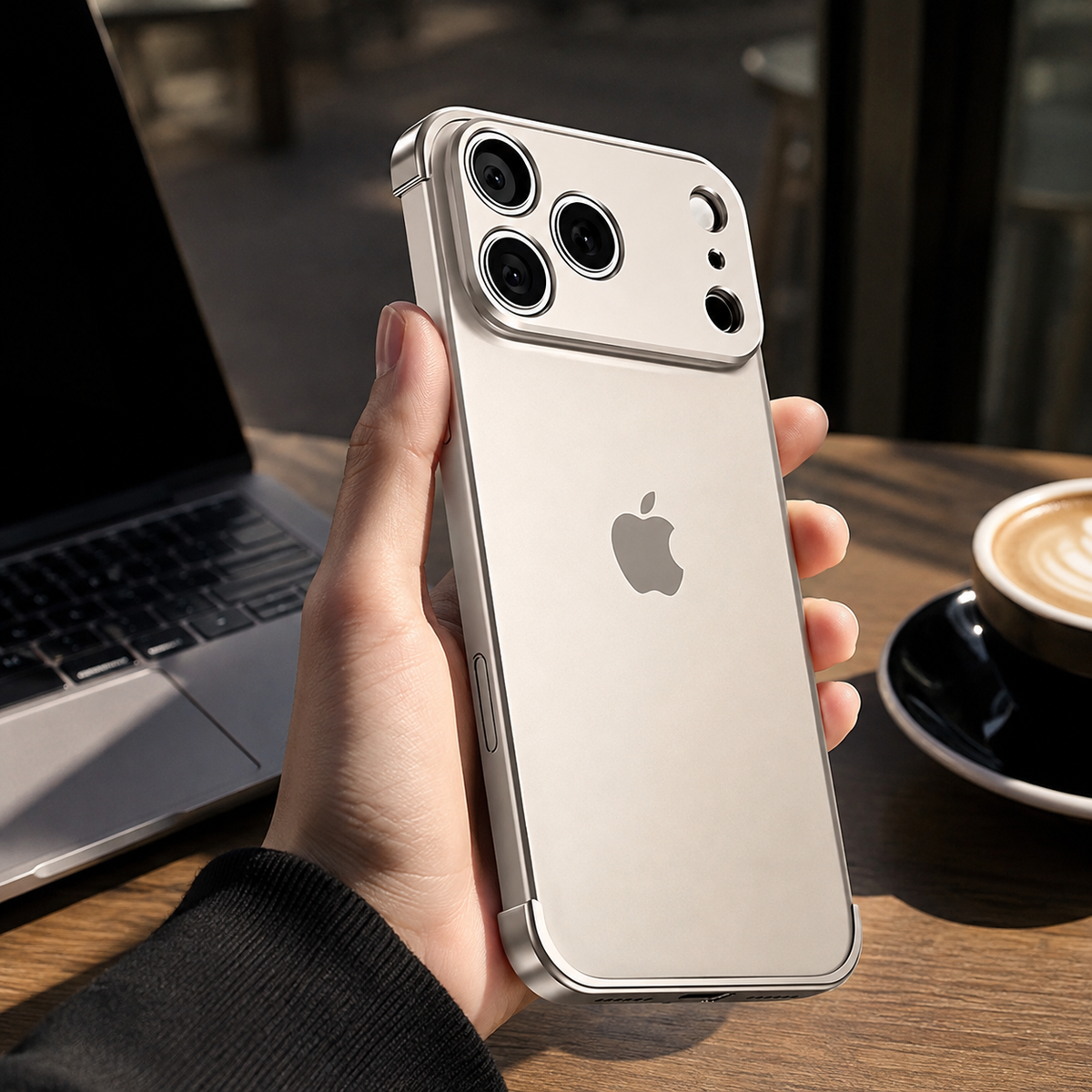 Premium iPhone Case Metal Frameless Bumper Camera Lens Protection Corner Pads Shockproof Slim Backless Reinforced Edge Protective Frame Cover Case