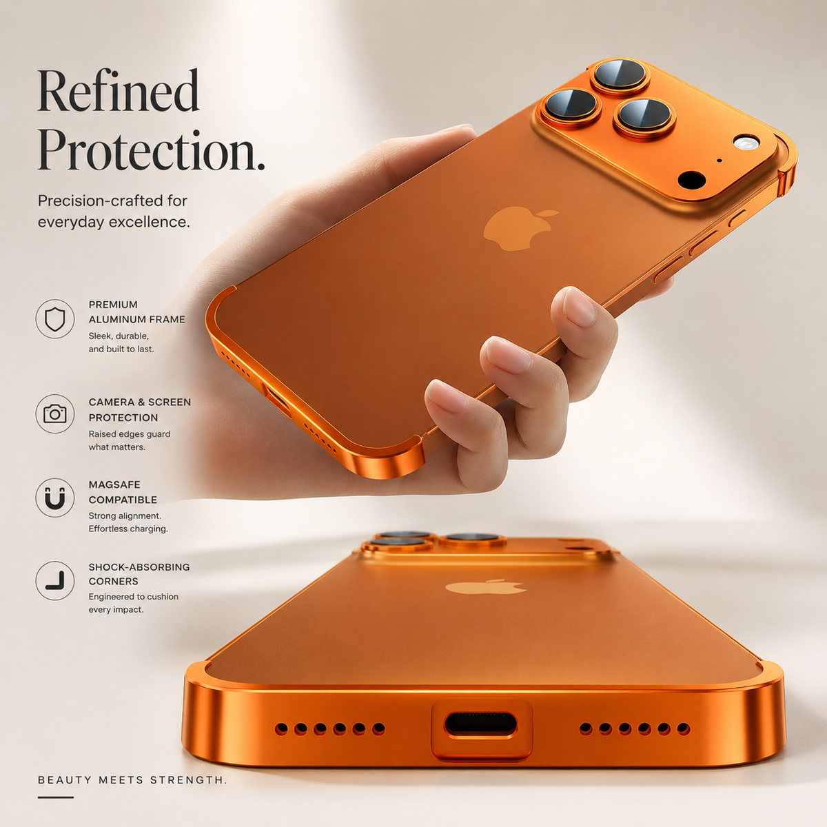 Premium iPhone Case Metal Frameless Bumper Camera Lens Protection Corner Pads Shockproof Slim Backless Reinforced Edge Protective Frame Cover Case