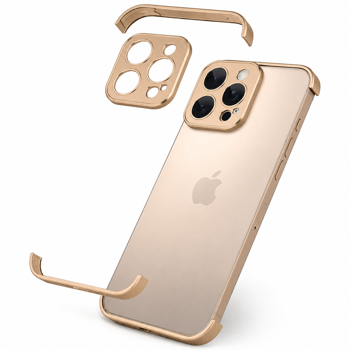 Premium iPhone Case Metal Frameless Bumper Camera Lens Protection Corner Pads Shockproof Slim Backless Reinforced Edge Protective Frame Cover Case