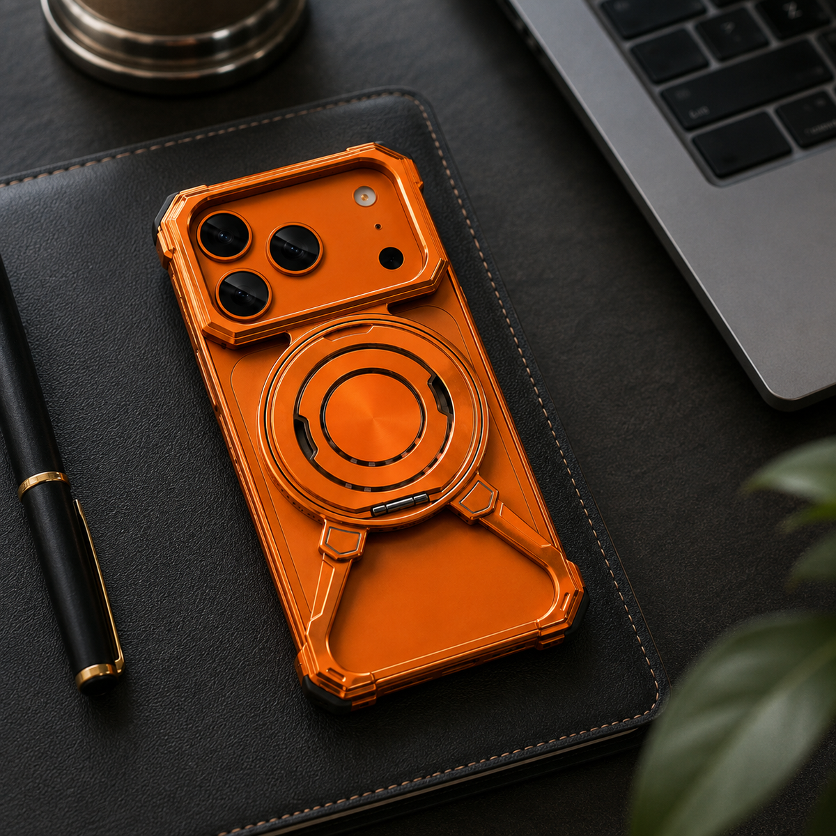Premium iPhone Case Metal Frameless Bumper Ring Kickstand Shockproof Protective Cover 360 Rotating Stand Anti Scratch Non Slip Reinforced Slim Open Back