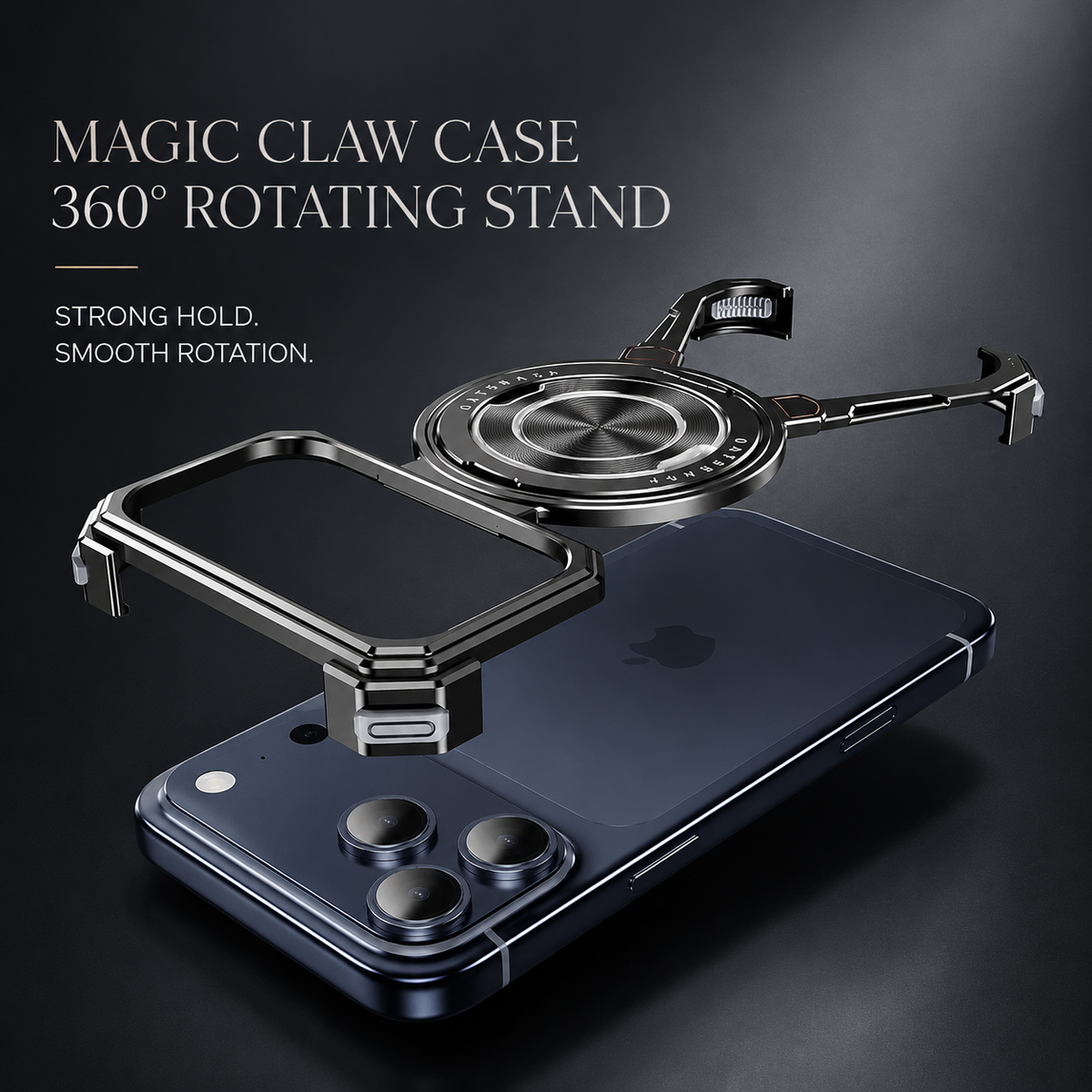 Premium iPhone Case Metal Frameless Bumper Ring Kickstand Shockproof Protective Cover 360 Rotating Stand Anti Scratch Non Slip Reinforced Slim Open Back