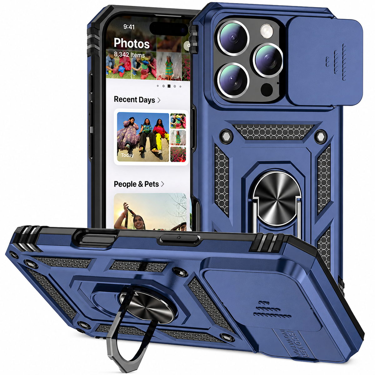 Premium iPhone Case Military Armor Rotating Ring Stand Slide Camera Lens Cover Shockproof Heavy Duty Anti Scratch Non Slip Protective Bumper Case