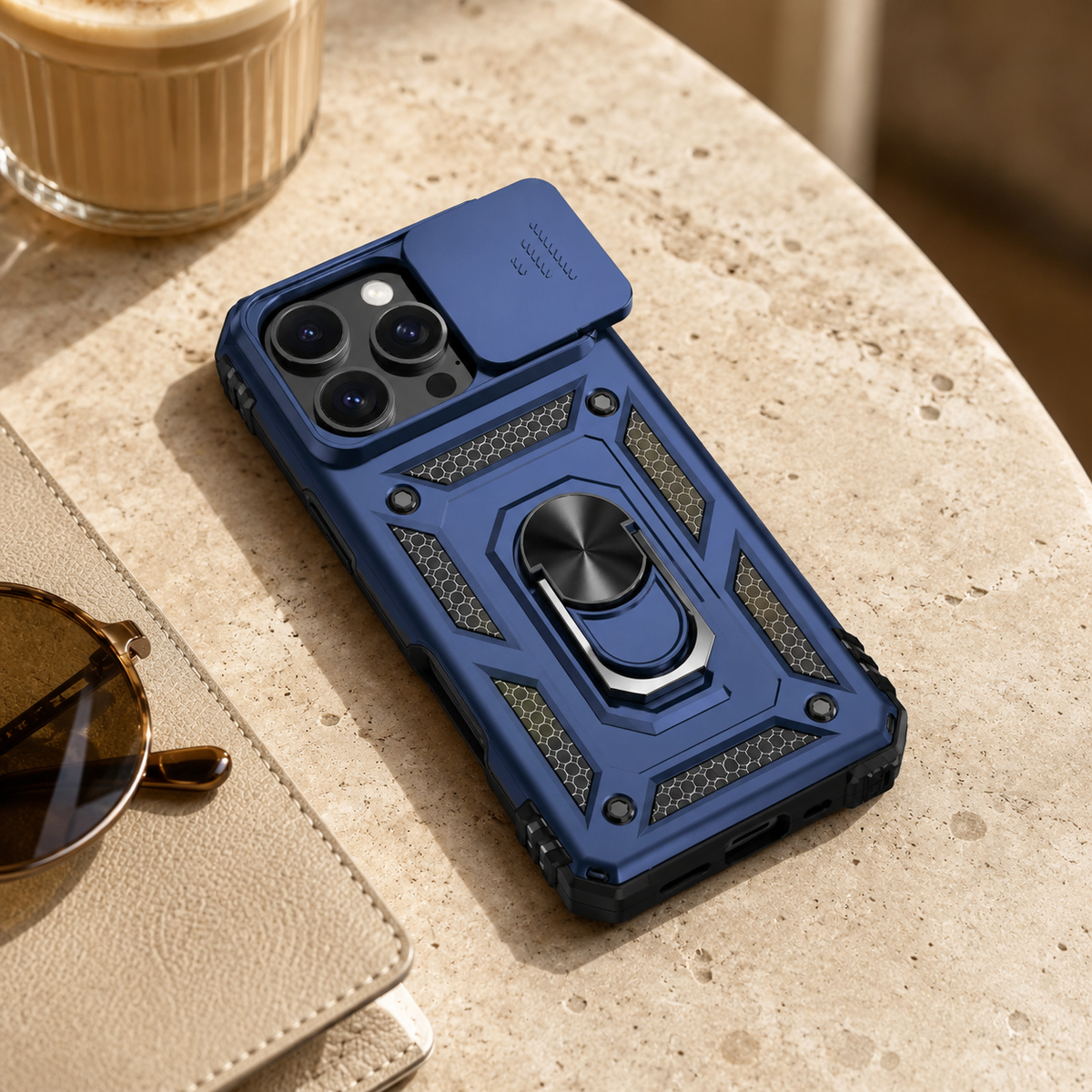 Premium iPhone Case Military Armor Rotating Ring Stand Slide Camera Lens Cover Shockproof Heavy Duty Anti Scratch Non Slip Protective Bumper Case