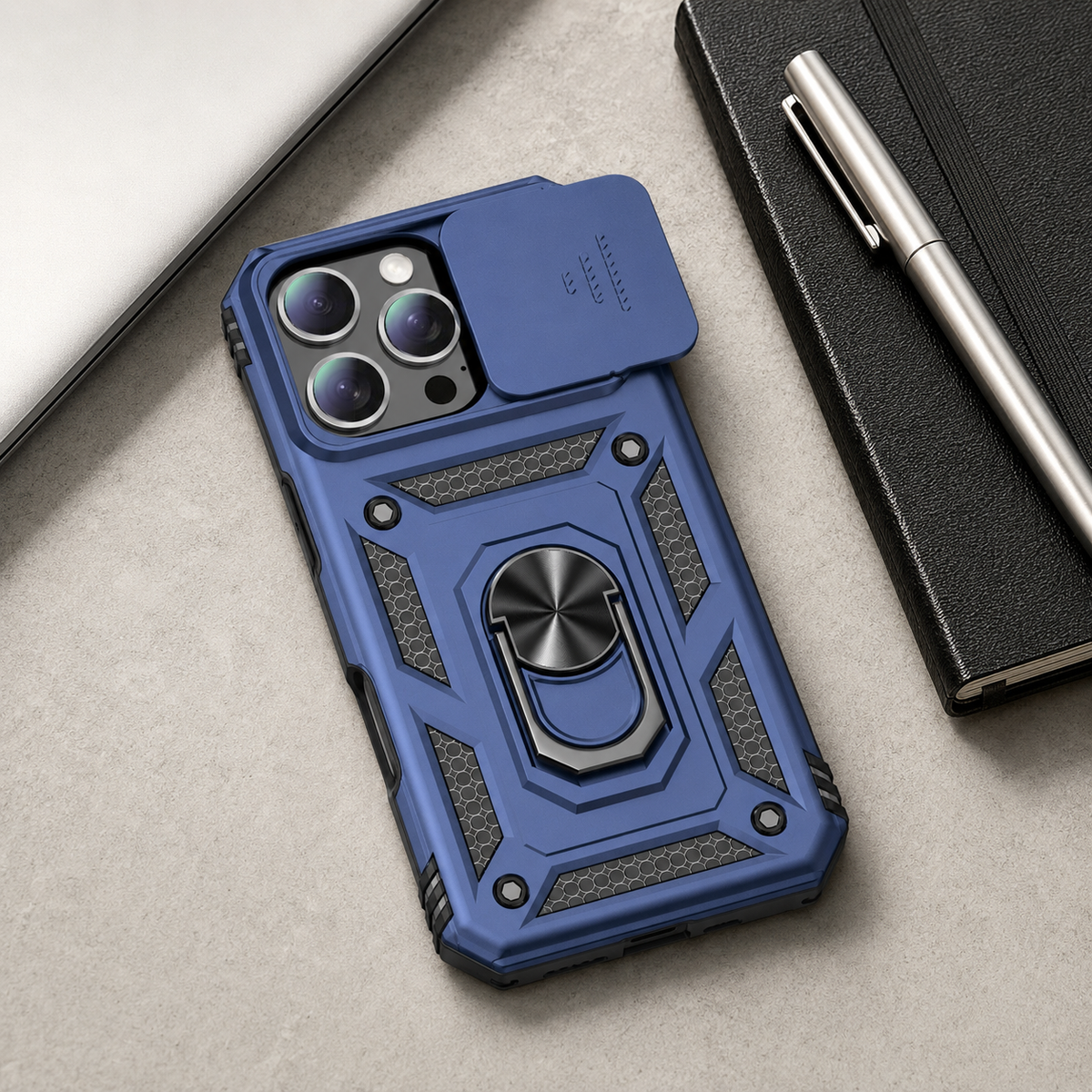 Premium iPhone Case Military Armor Rotating Ring Stand Slide Camera Lens Cover Shockproof Heavy Duty Anti Scratch Non Slip Protective Bumper Case