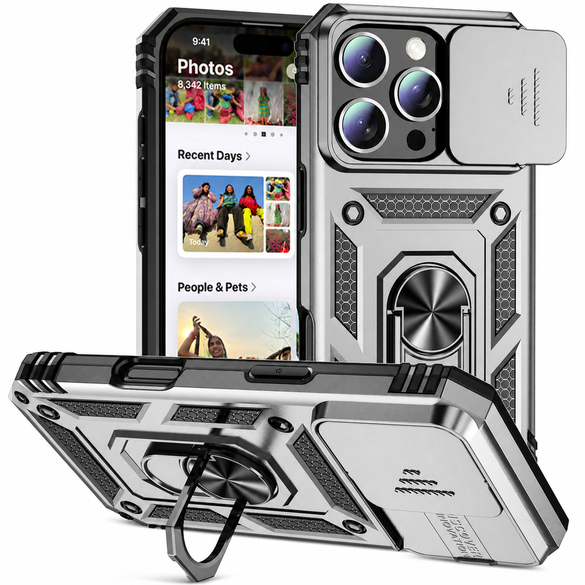Premium iPhone Case Military Armor Rotating Ring Stand Slide Camera Lens Cover Shockproof Heavy Duty Anti Scratch Non Slip Protective Bumper Case