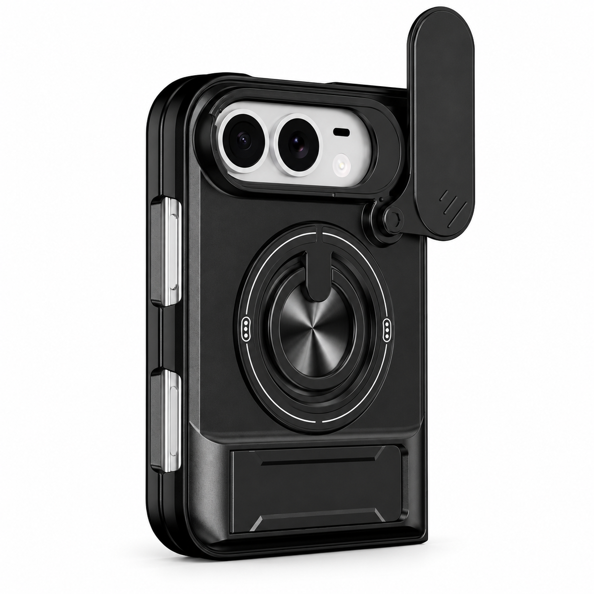 Premium iPhone Case Military Armor Slide Camera Cover Magnetic 360 Ring Kickstand Heavy Duty Shockproof PC TPU Foldable Protective Bumper Case