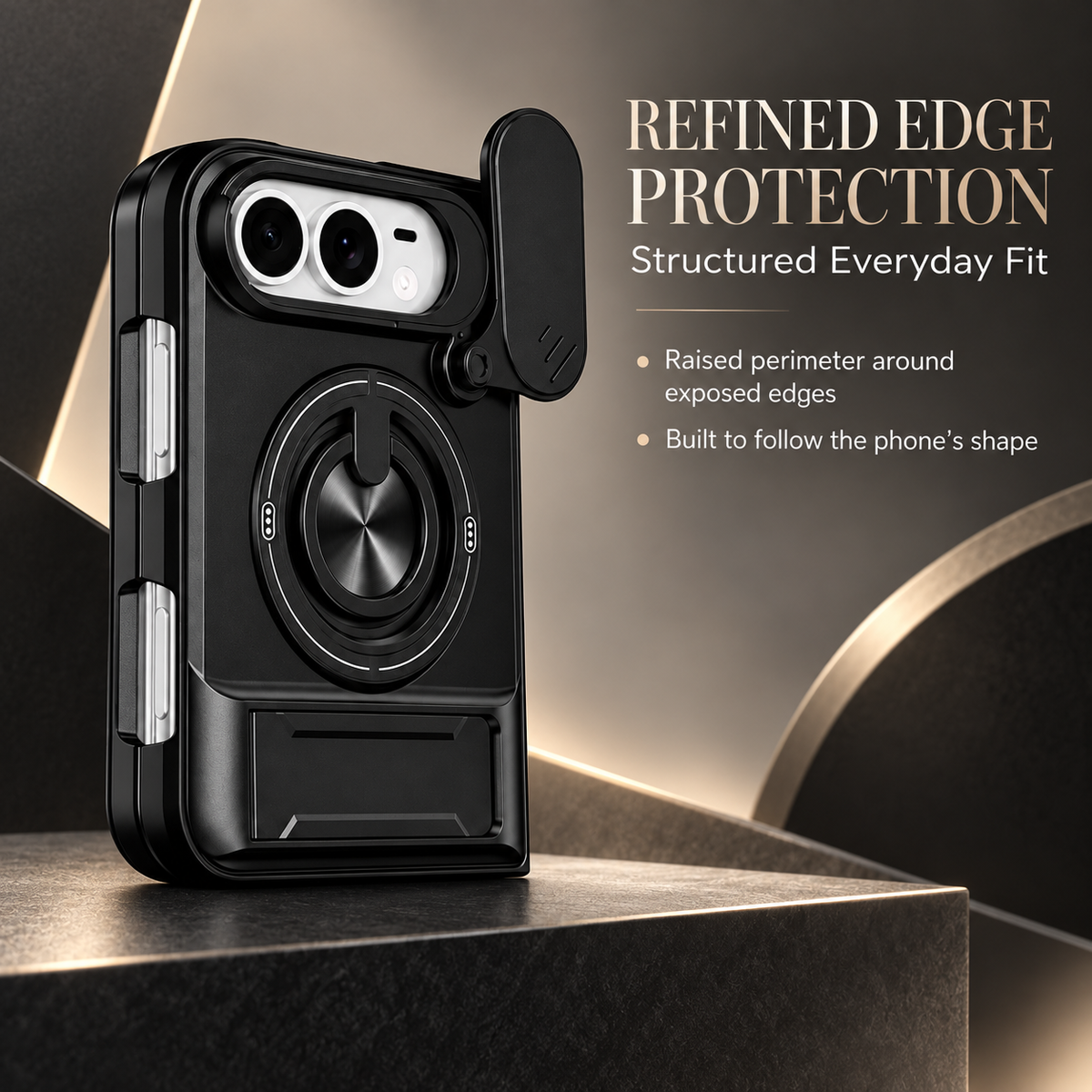 Premium iPhone Case Military Armor Slide Camera Cover Magnetic 360 Ring Kickstand Heavy Duty Shockproof PC TPU Foldable Protective Bumper Case