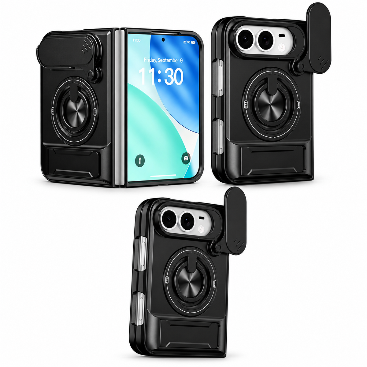 Premium iPhone Case Military Armor Slide Camera Cover Magnetic 360 Ring Kickstand Heavy Duty Shockproof PC TPU Foldable Protective Bumper Case