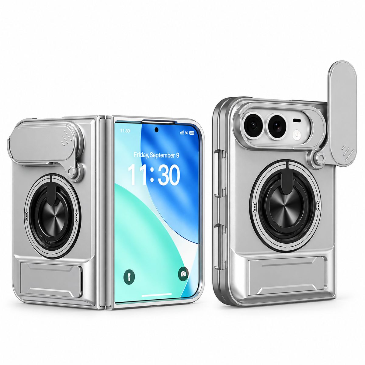 Premium iPhone Case Military Armor Slide Camera Cover Magnetic 360 Ring Kickstand Heavy Duty Shockproof PC TPU Foldable Protective Bumper Case