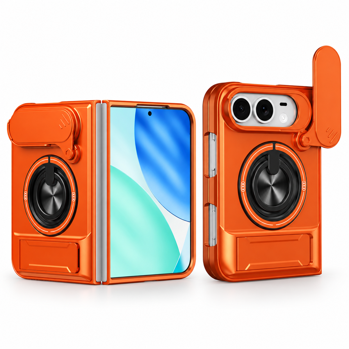 Premium iPhone Case Military Armor Slide Camera Cover Magnetic 360 Ring Kickstand Heavy Duty Shockproof PC TPU Foldable Protective Bumper Case