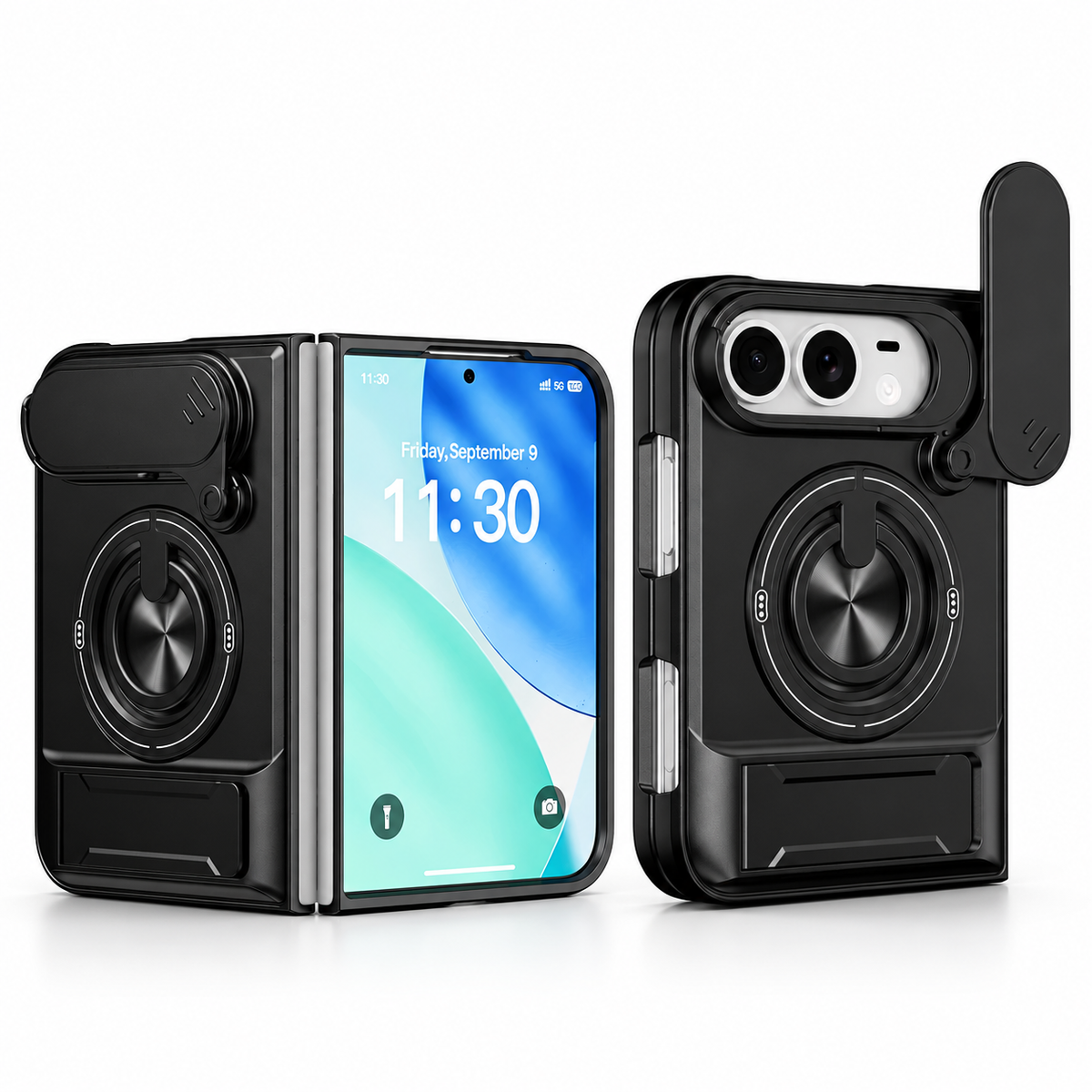 Premium iPhone Case Military Armor Slide Camera Cover Magnetic 360 Ring Kickstand Heavy Duty Shockproof PC TPU Foldable Protective Bumper Case