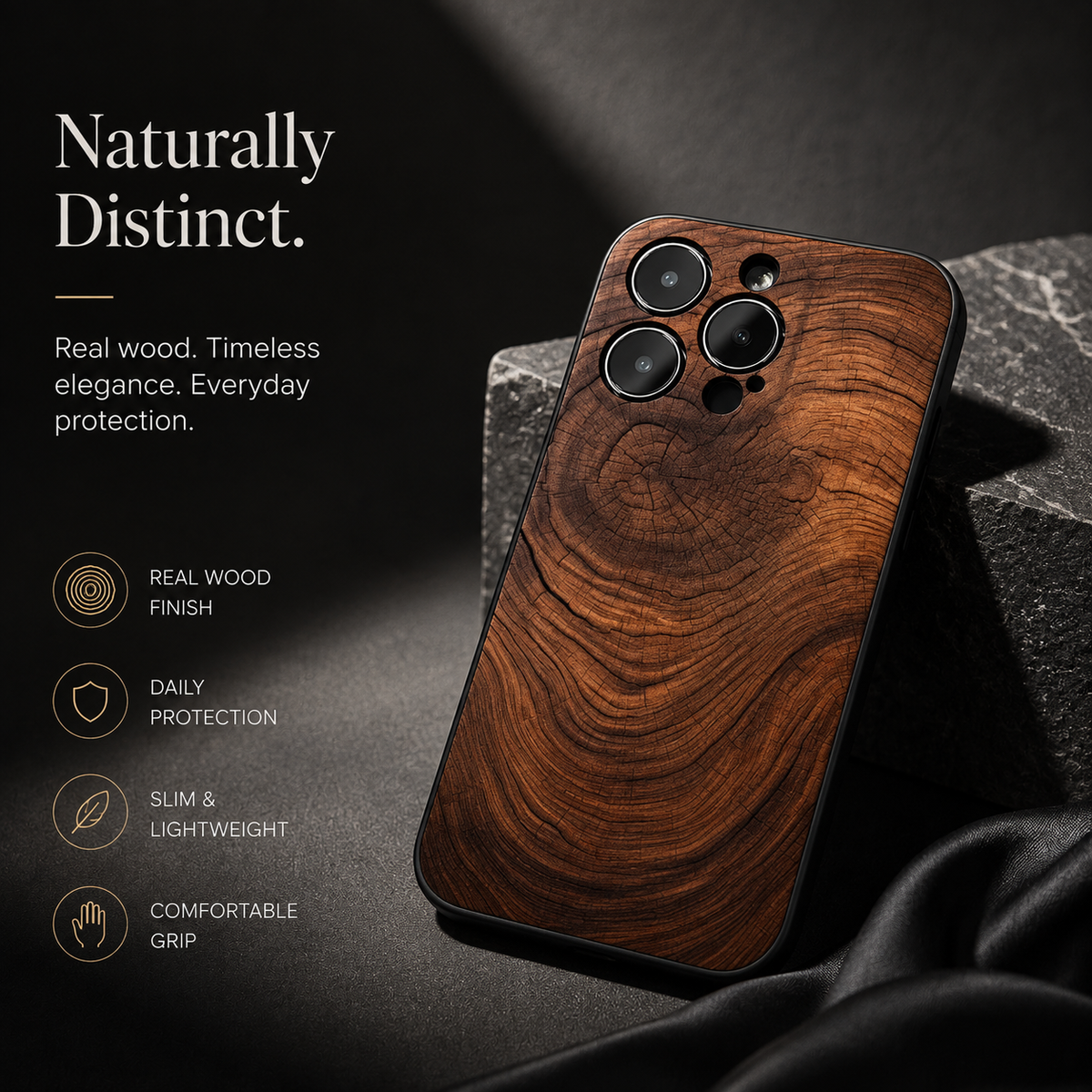 Premium iPhone Case Natural Wood Back Silicone Frame Ultra Thin Protective Cover Shockproof Anti Scratch Slim Lightweight Full Coverage Wooden Design