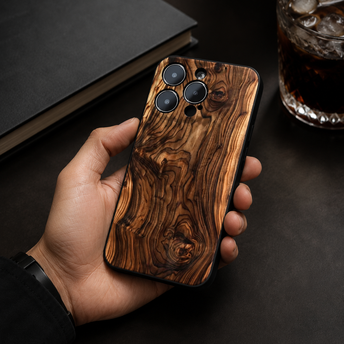 Premium iPhone Case Natural Wood Back Silicone Frame Ultra Thin Protective Cover Shockproof Anti Scratch Slim Lightweight Full Coverage Wooden Design