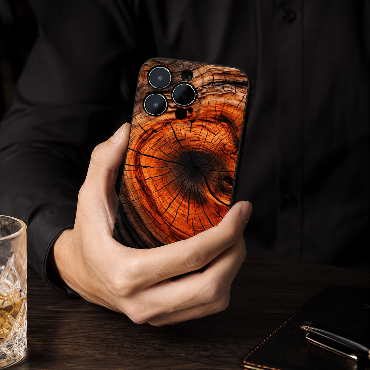 Premium iPhone Case Natural Wood Back Silicone Frame Ultra Thin Protective Cover Shockproof Anti Scratch Slim Lightweight Full Coverage Wooden Design