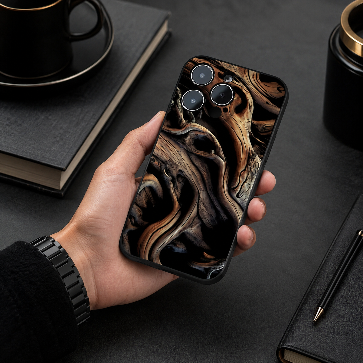Premium iPhone Case Natural Wood Back Silicone Frame Ultra Thin Protective Cover Shockproof Anti Scratch Slim Lightweight Full Coverage Wooden Design