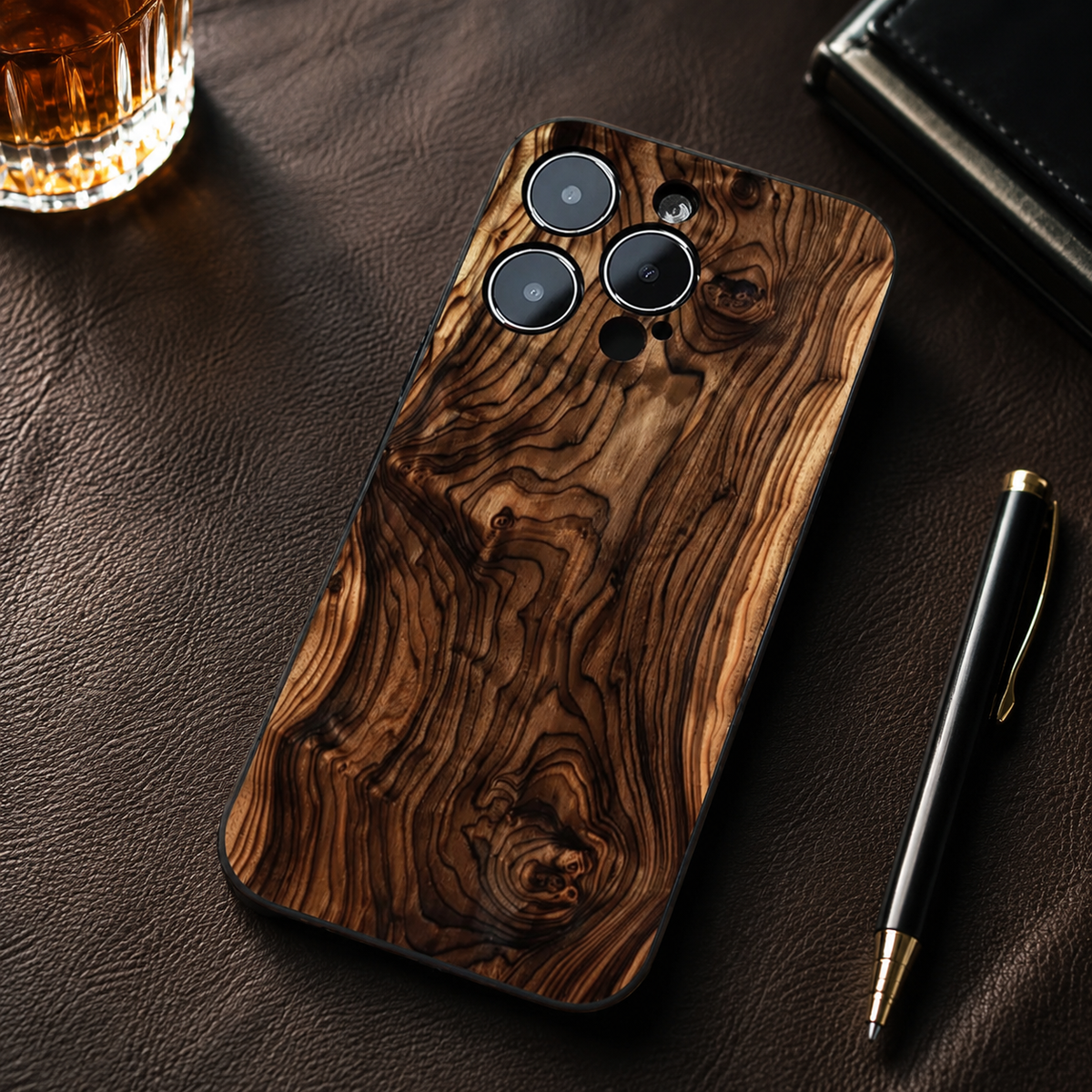 Premium iPhone Case Natural Wood Back Silicone Frame Ultra Thin Protective Cover Shockproof Anti Scratch Slim Lightweight Full Coverage Wooden Design