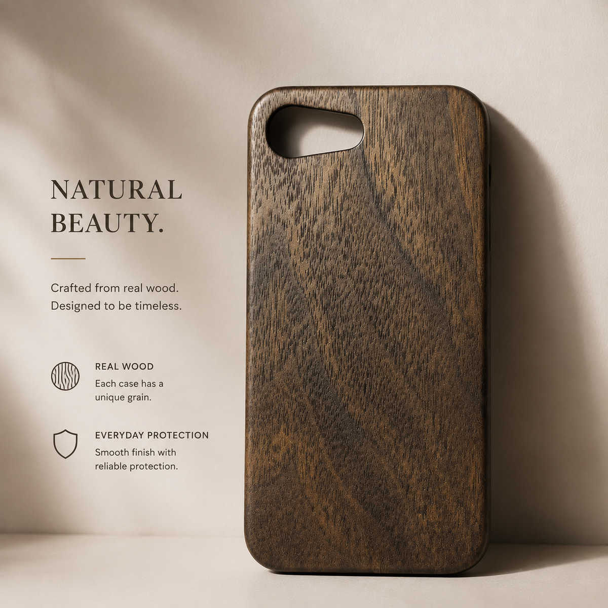 Premium iPhone Case Natural Wood Hard Back Protective Cover Walnut Ebony Bamboo Rosewood Anti Scratch Dust Resistant Non Slip Slim Lightweight Minimalist