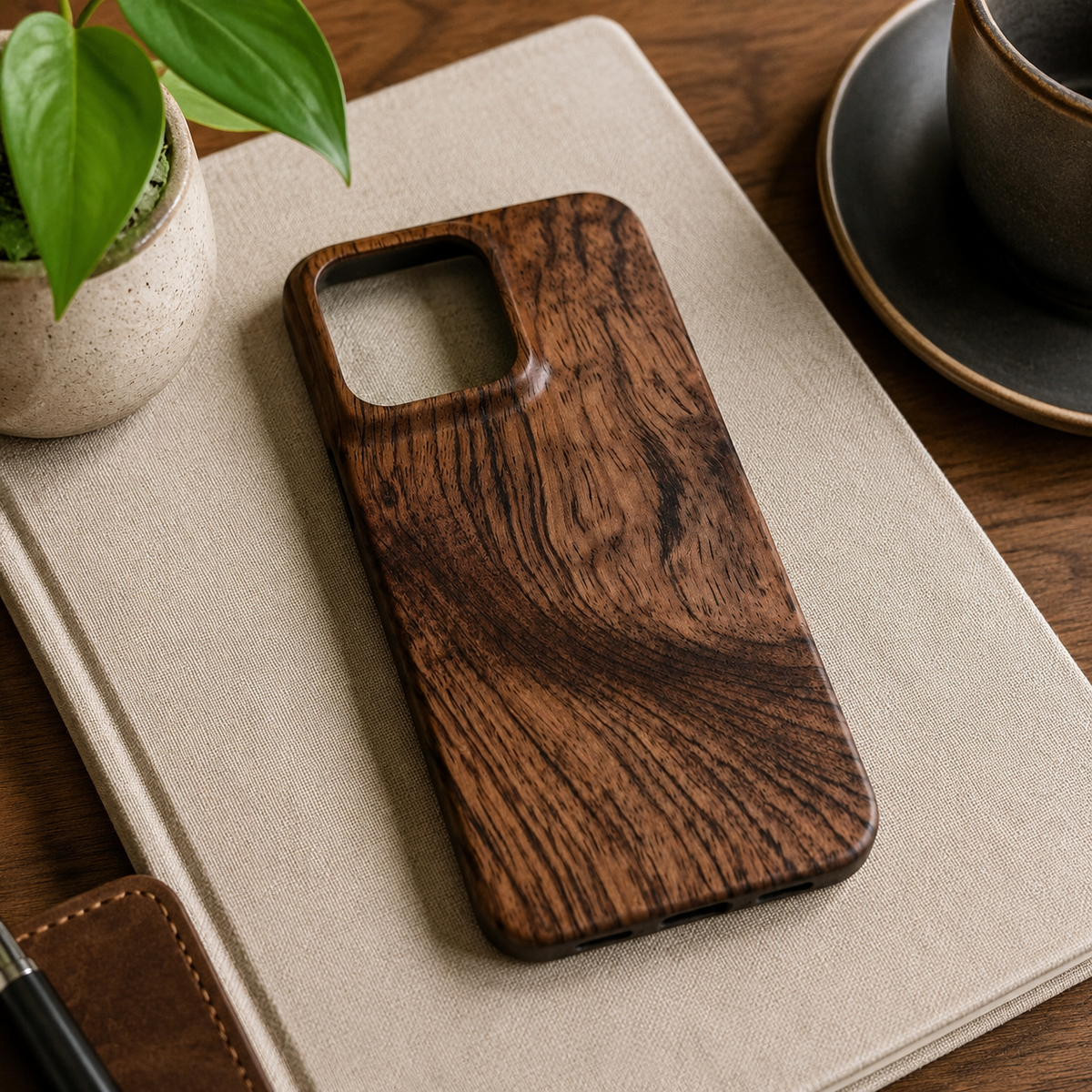 Premium iPhone Case Natural Wood Hard Back Protective Cover Walnut Ebony Bamboo Rosewood Anti Scratch Dust Resistant Non Slip Slim Lightweight Minimalist