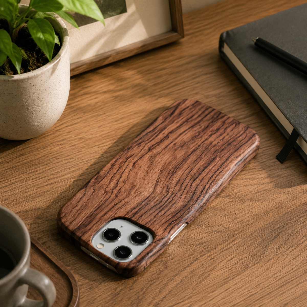 Premium iPhone Case Natural Wood Hard Back Protective Cover Walnut Ebony Bamboo Rosewood Anti Scratch Dust Resistant Non Slip Slim Lightweight Minimalist