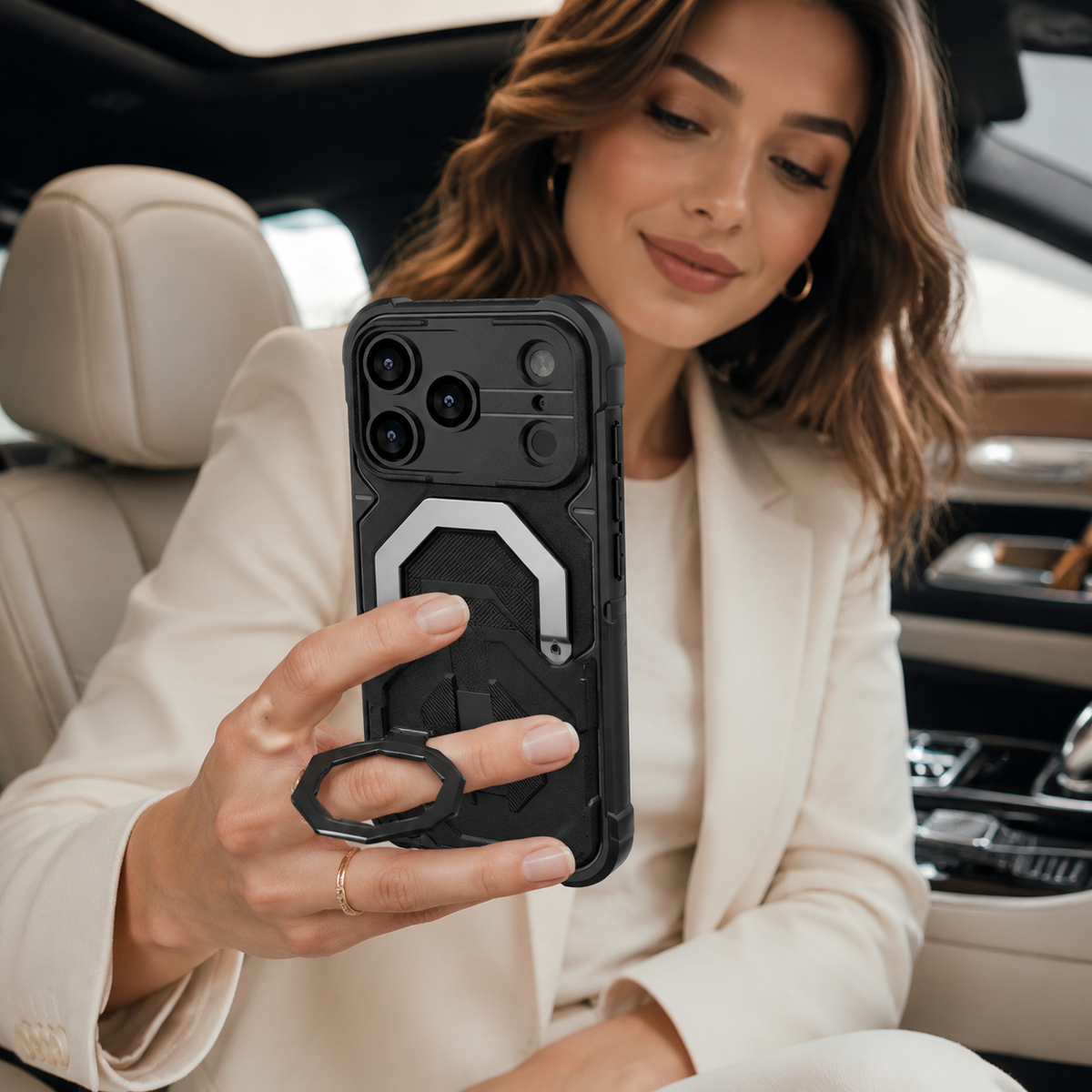 Premium iPhone Case Outdoor Armor Magnetic Metal Bracket Stand Shockproof PC Protective Cover Lanyard Non Slip Heavy Duty Reinforced Sports Bumper Case