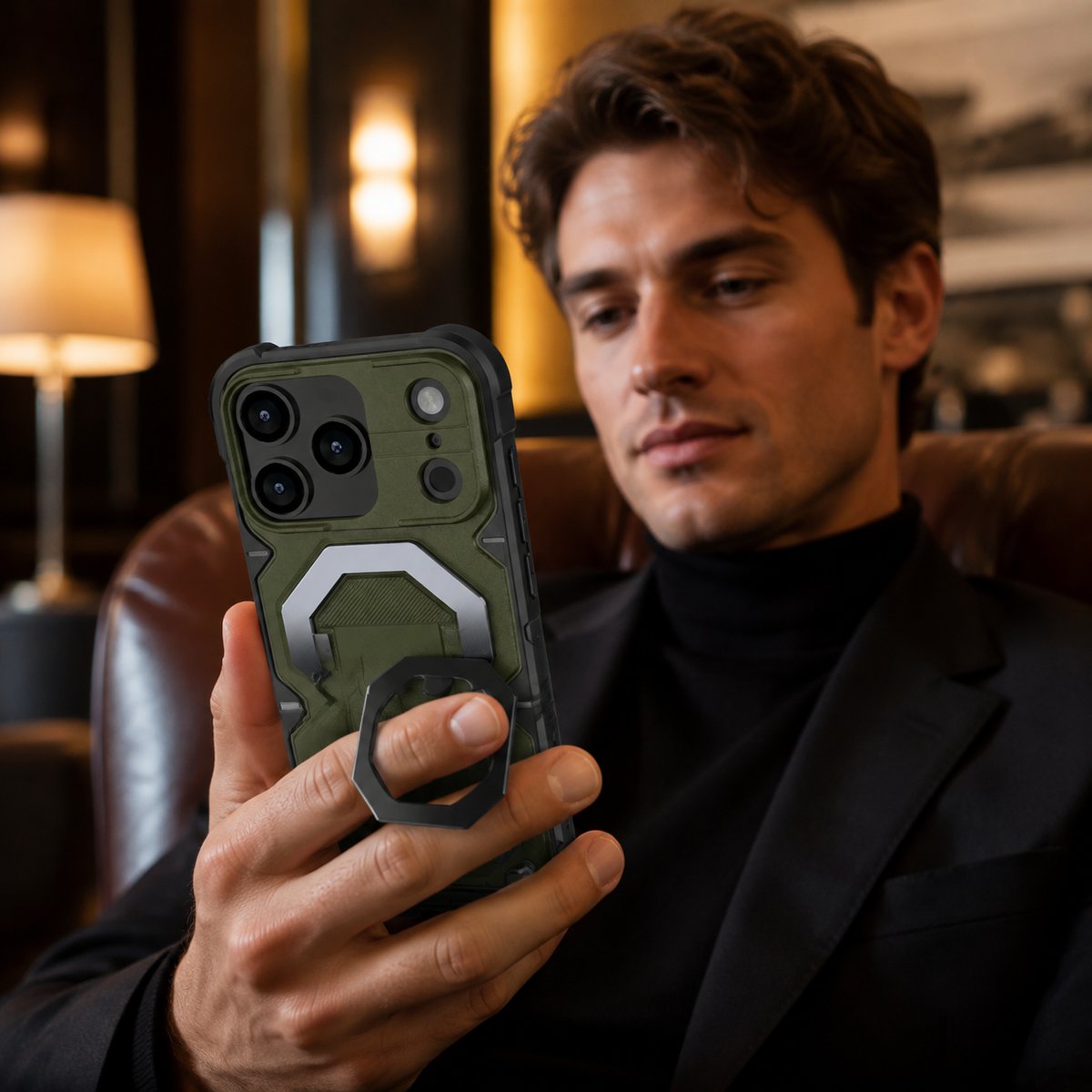 Premium iPhone Case Outdoor Armor Magnetic Metal Bracket Stand Shockproof PC Protective Cover Lanyard Non Slip Heavy Duty Reinforced Sports Bumper Case
