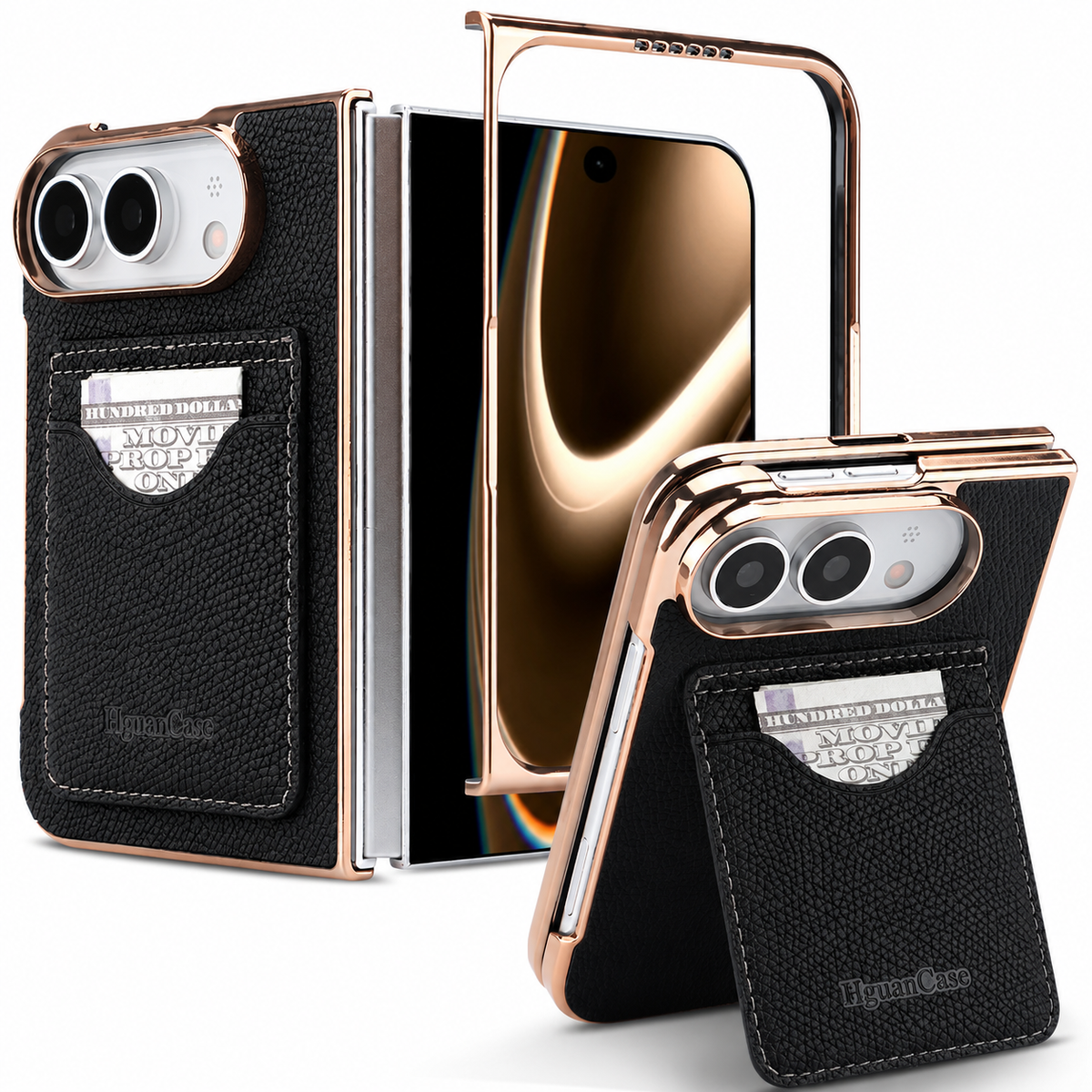 Premium iPhone Case PU Leather Foldable Stand Cover Shockproof Anti Scratch Matte Card Holder Protective Electroplated Frame Slim Full Coverage Secure