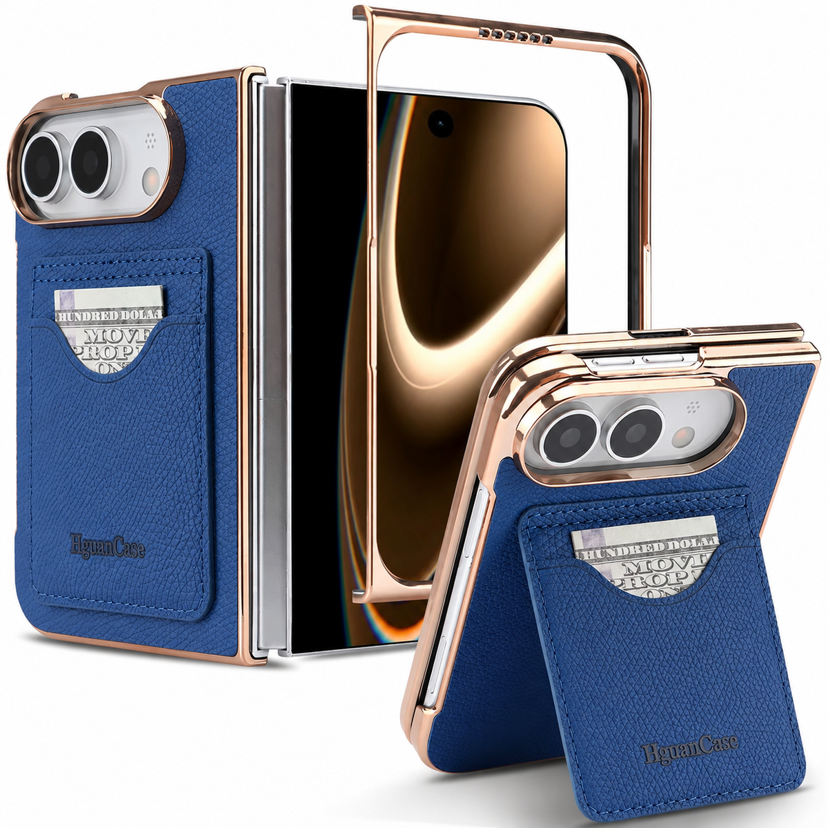 Premium iPhone Case PU Leather Foldable Stand Cover Shockproof Anti Scratch Matte Card Holder Protective Electroplated Frame Slim Full Coverage Secure
