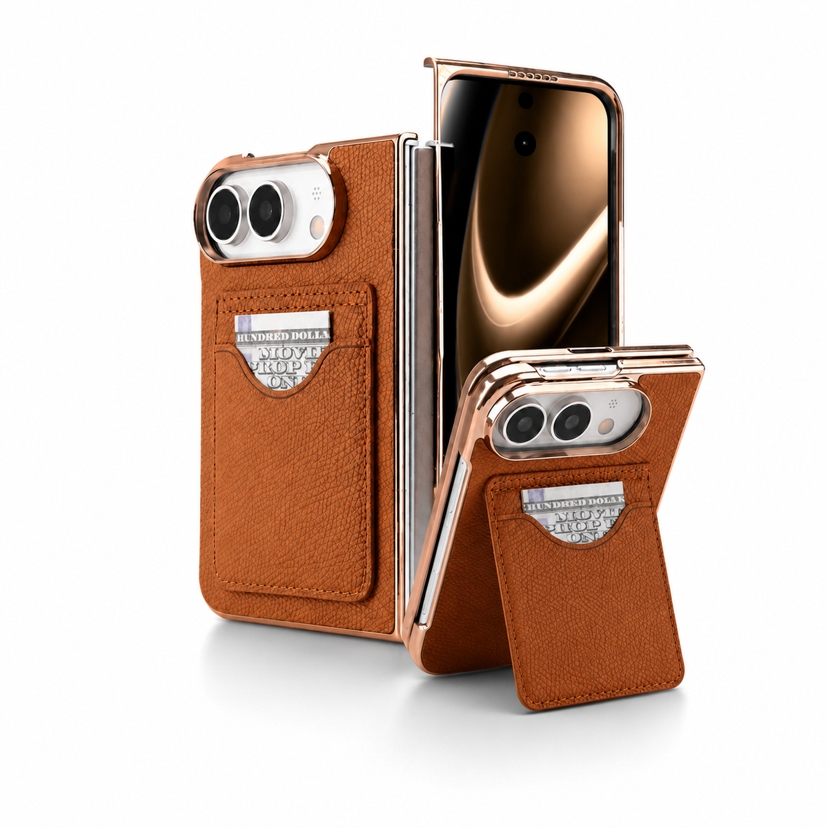 Premium iPhone Case PU Leather Foldable Stand Cover Shockproof Anti Scratch Matte Card Holder Protective Electroplated Frame Slim Full Coverage Secure