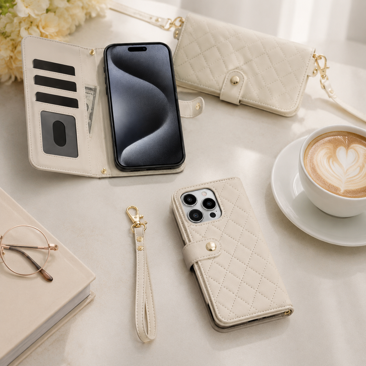 Premium iPhone Case RFID Blocking Wallet Crossbody Flip Cover PU Leather Card Holder Magnetic Closure Shockproof Protection Adjustable Strap Full Coverage