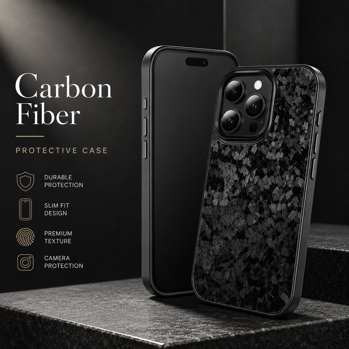 Premium iPhone Case Real Forged Carbon Fiber MagSafe Cover Metal Lens Accents Shockproof Dual Layer Protection Slim Magnetic Anti Scratch Durable Design