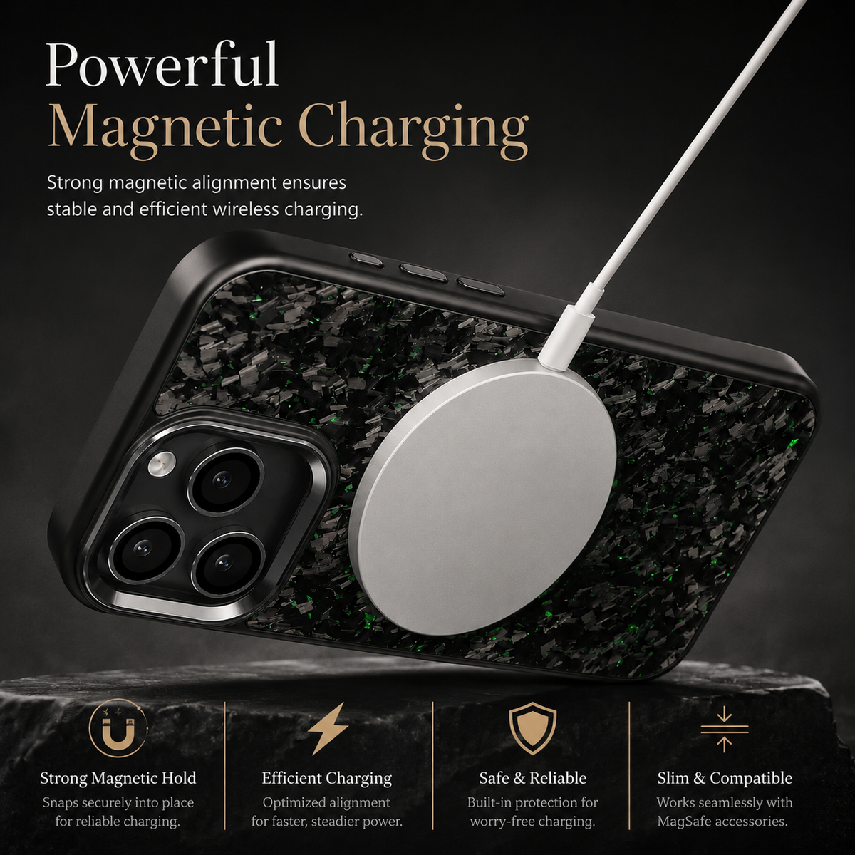 Premium iPhone Case Real Forged Carbon Fiber MagSafe Cover Metal Lens Accents Shockproof Dual Layer Protection Slim Magnetic Anti Scratch Durable Design