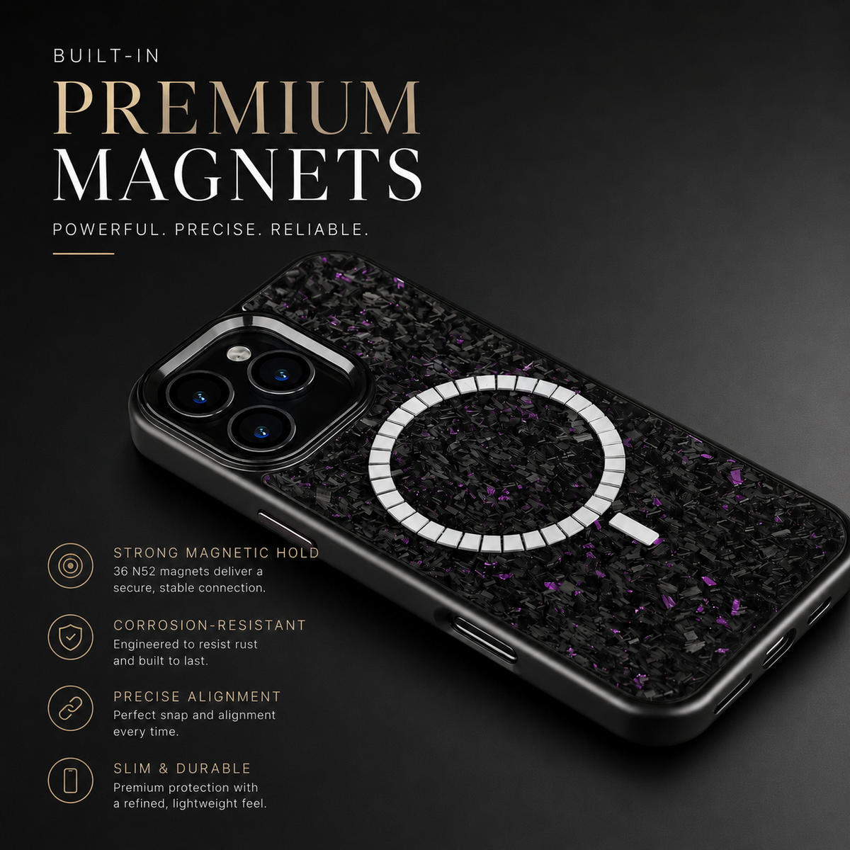 Premium iPhone Case Real Forged Carbon Fiber MagSafe Cover Metal Lens Accents Shockproof Dual Layer Protection Slim Magnetic Anti Scratch Durable Design