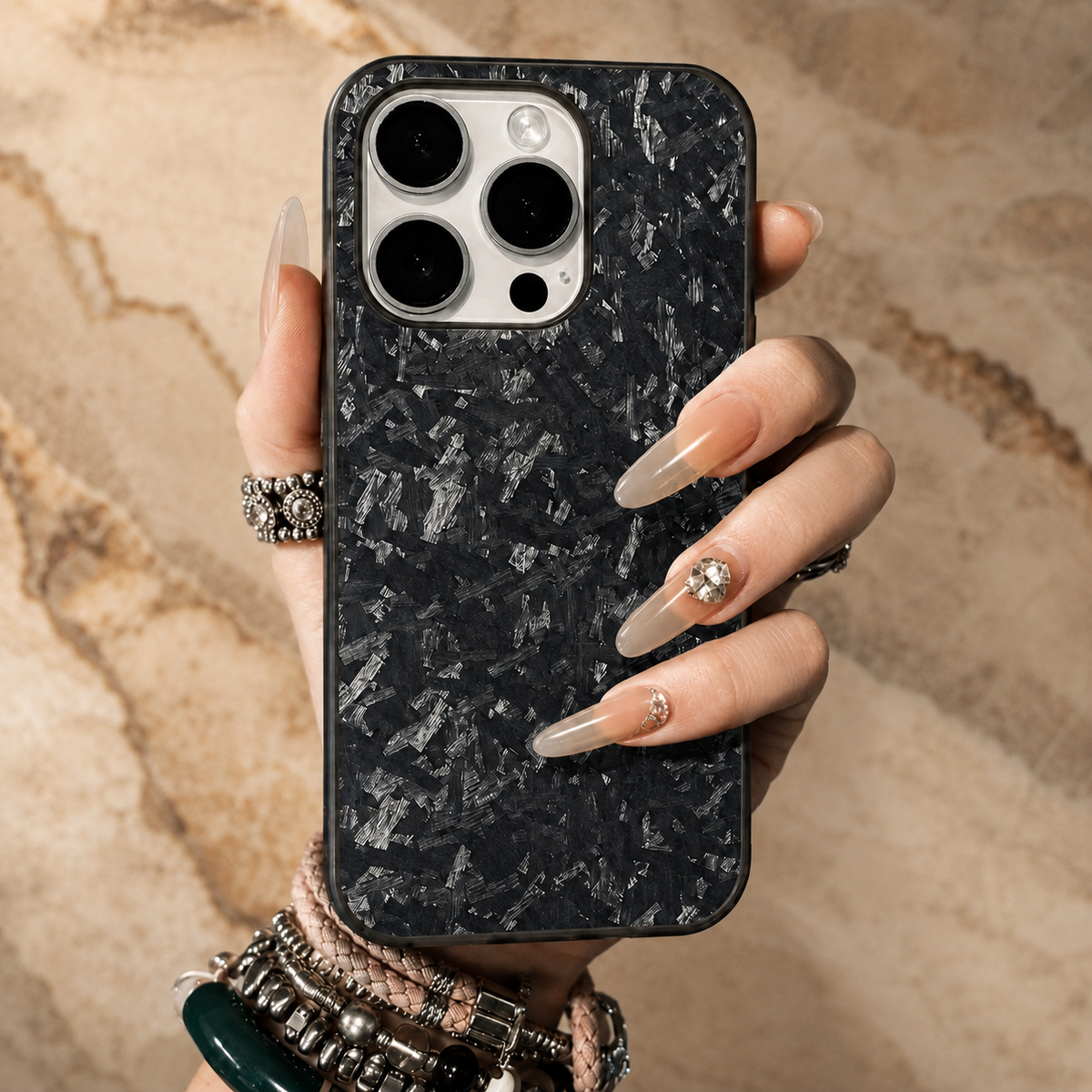 Premium iPhone Case Real Forged Carbon Fiber MagSafe Cover Metal Lens Accents Shockproof Dual Layer Protection Slim Magnetic Anti Scratch Durable Design