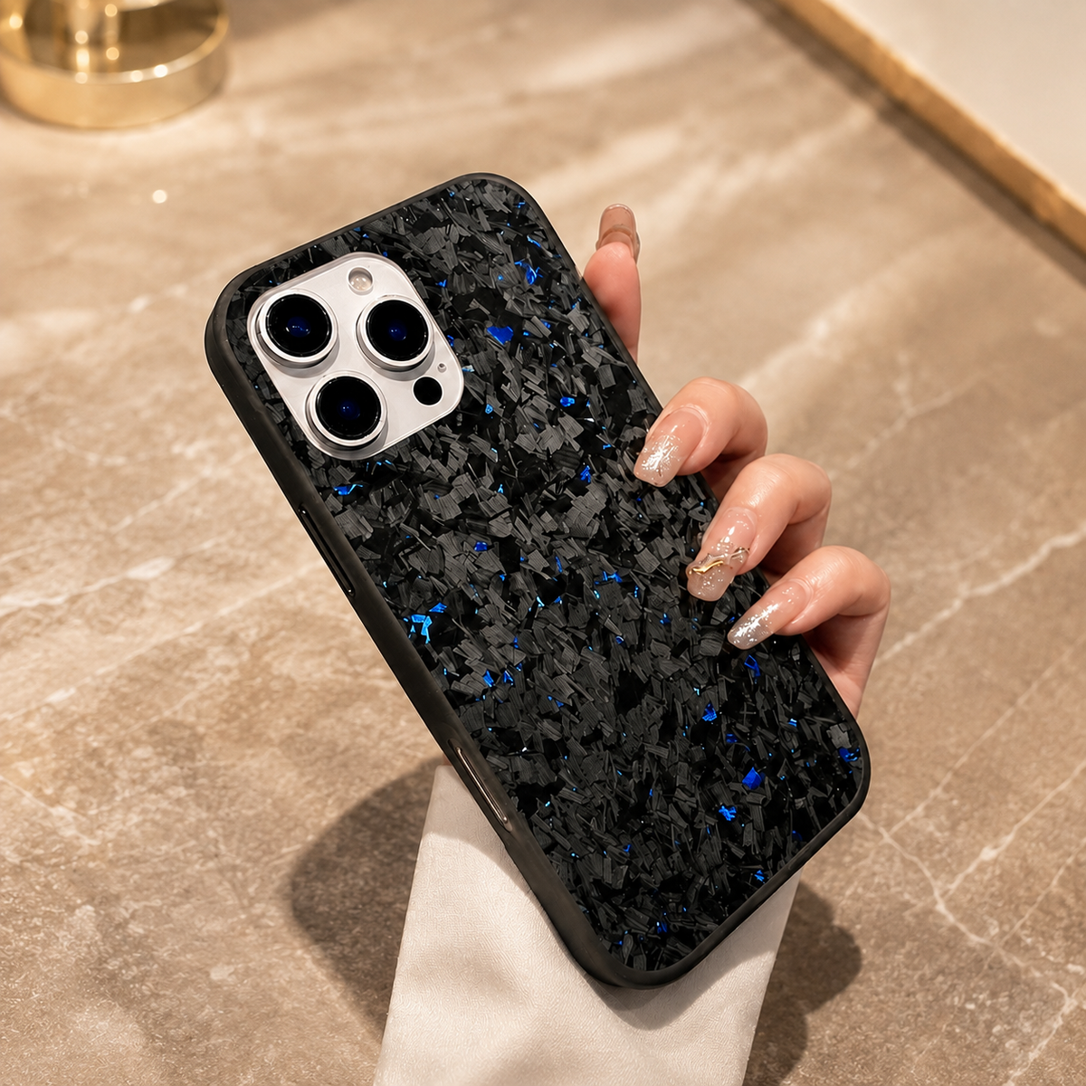 Premium iPhone Case Real Forged Carbon Fiber MagSafe Cover Metal Lens Accents Shockproof Dual Layer Protection Slim Magnetic Anti Scratch Durable Design