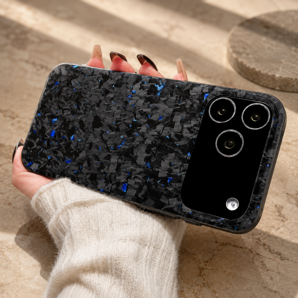 Premium iPhone Case Real Forged Carbon Fiber MagSafe Cover Metal Lens Accents Shockproof Dual Layer Protection Slim Magnetic Anti Scratch Durable Design