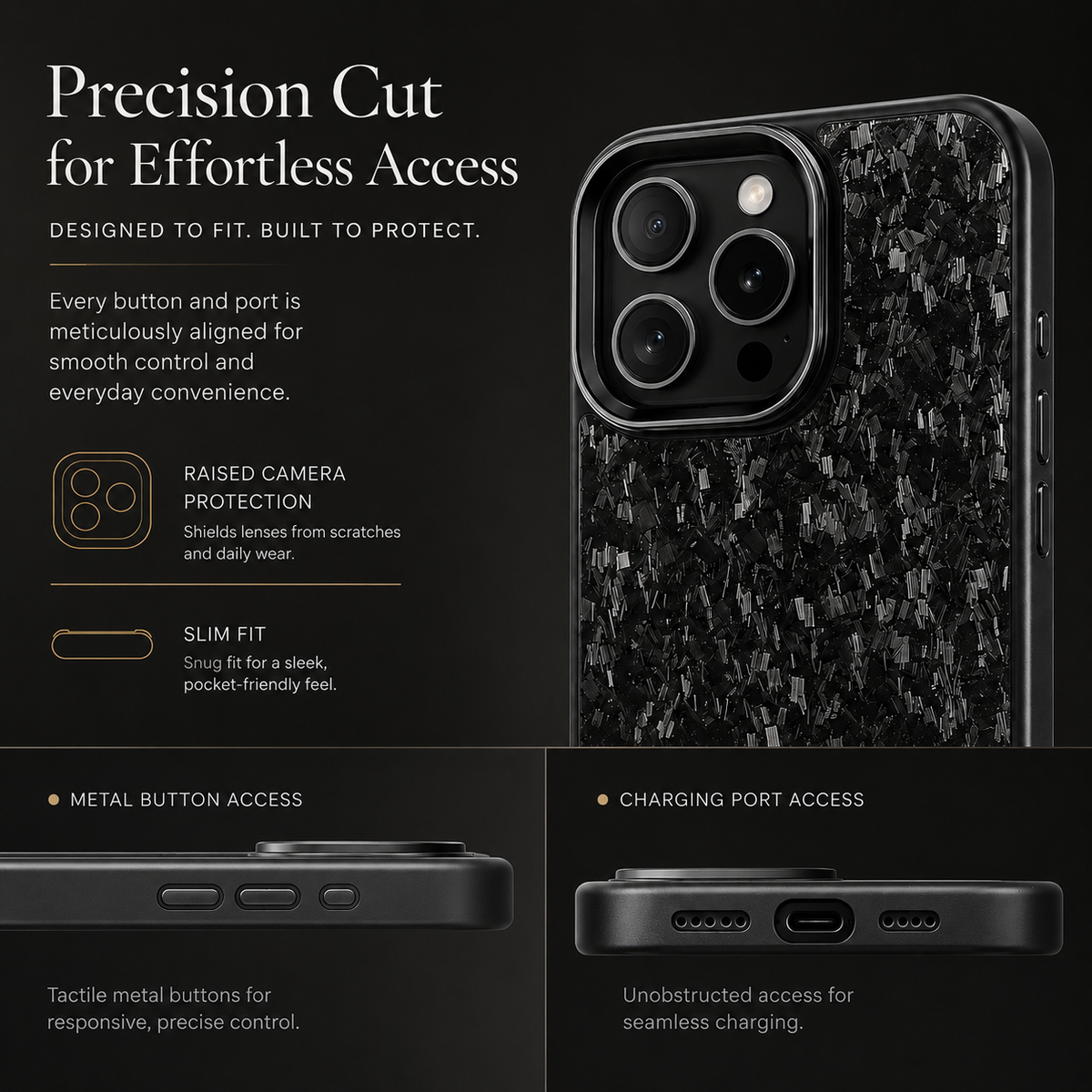 Premium iPhone Case Real Forged Carbon Fiber MagSafe Cover Metal Lens Accents Shockproof Dual Layer Protection Slim Magnetic Anti Scratch Durable Design